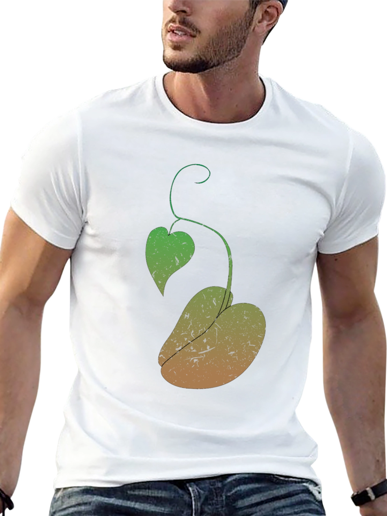 Novelty Black T-Shirt with Plant Design