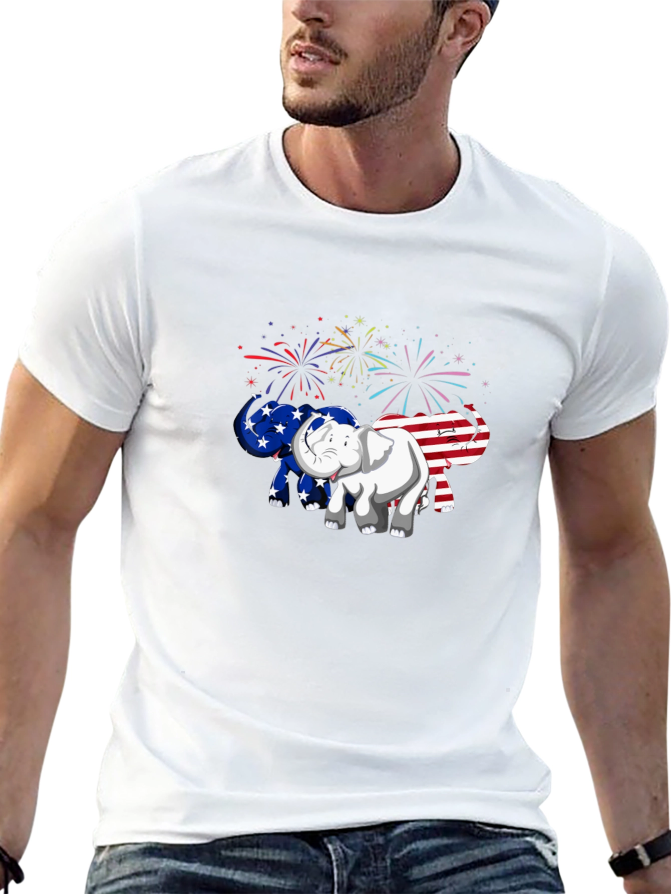 Patriotic Elephant Graphic Tee - USA Pride