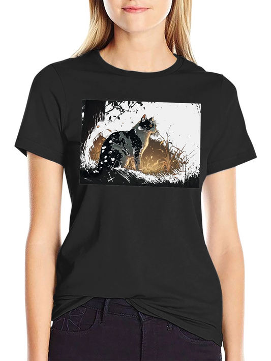 Cat Graphic Tee - Black Cotton T-Shirt