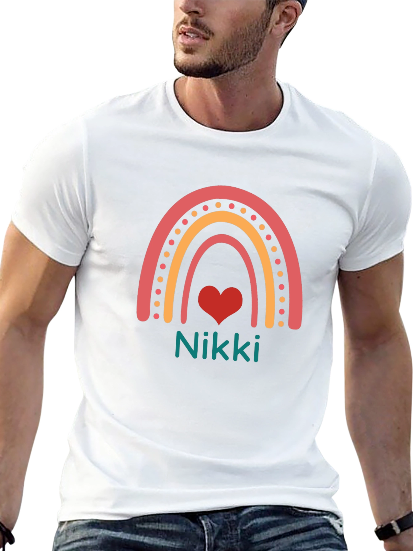Nikki Rainbow Heart Tee - Custom Name Shirt