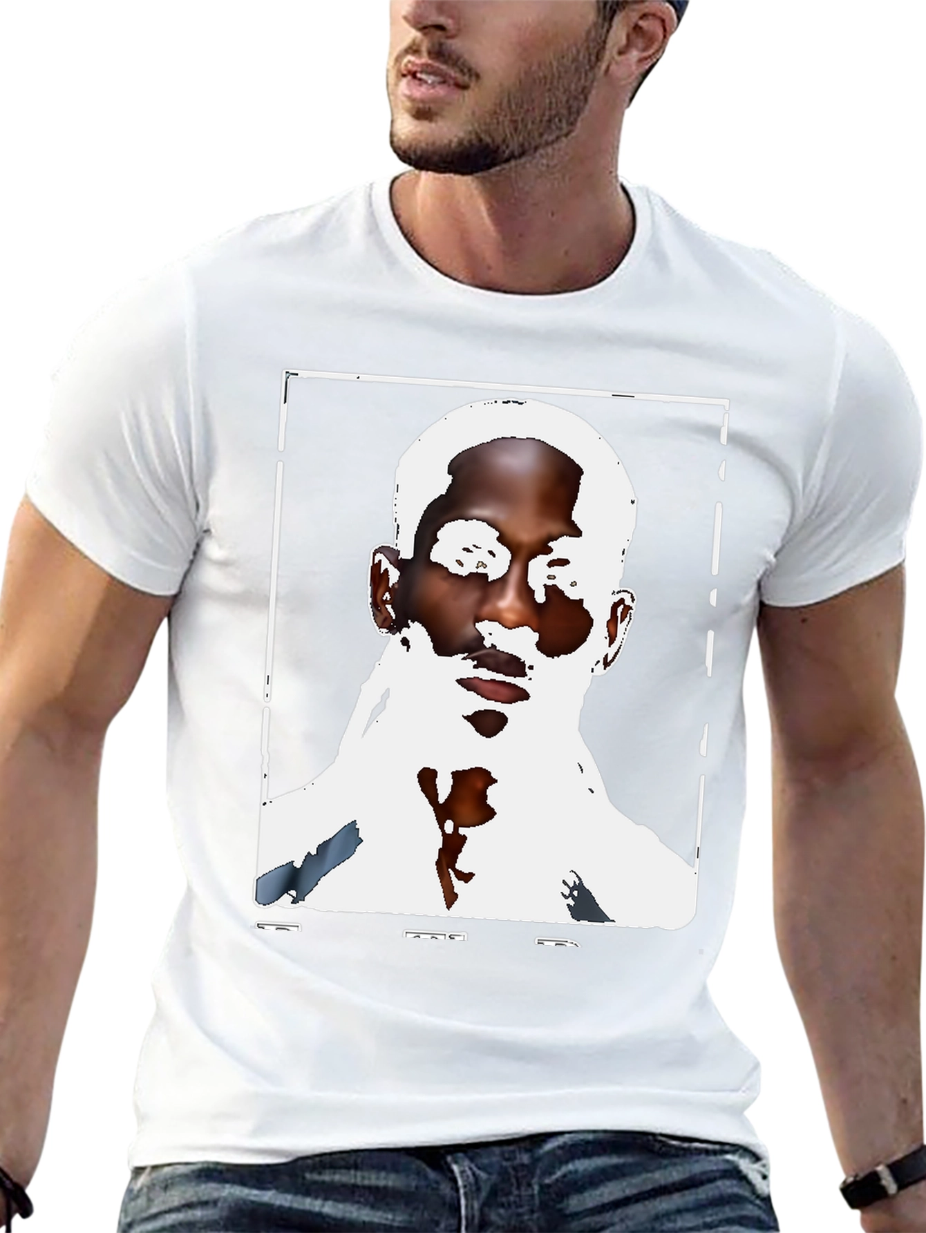 Black Graphic Tee - Mans Face Print