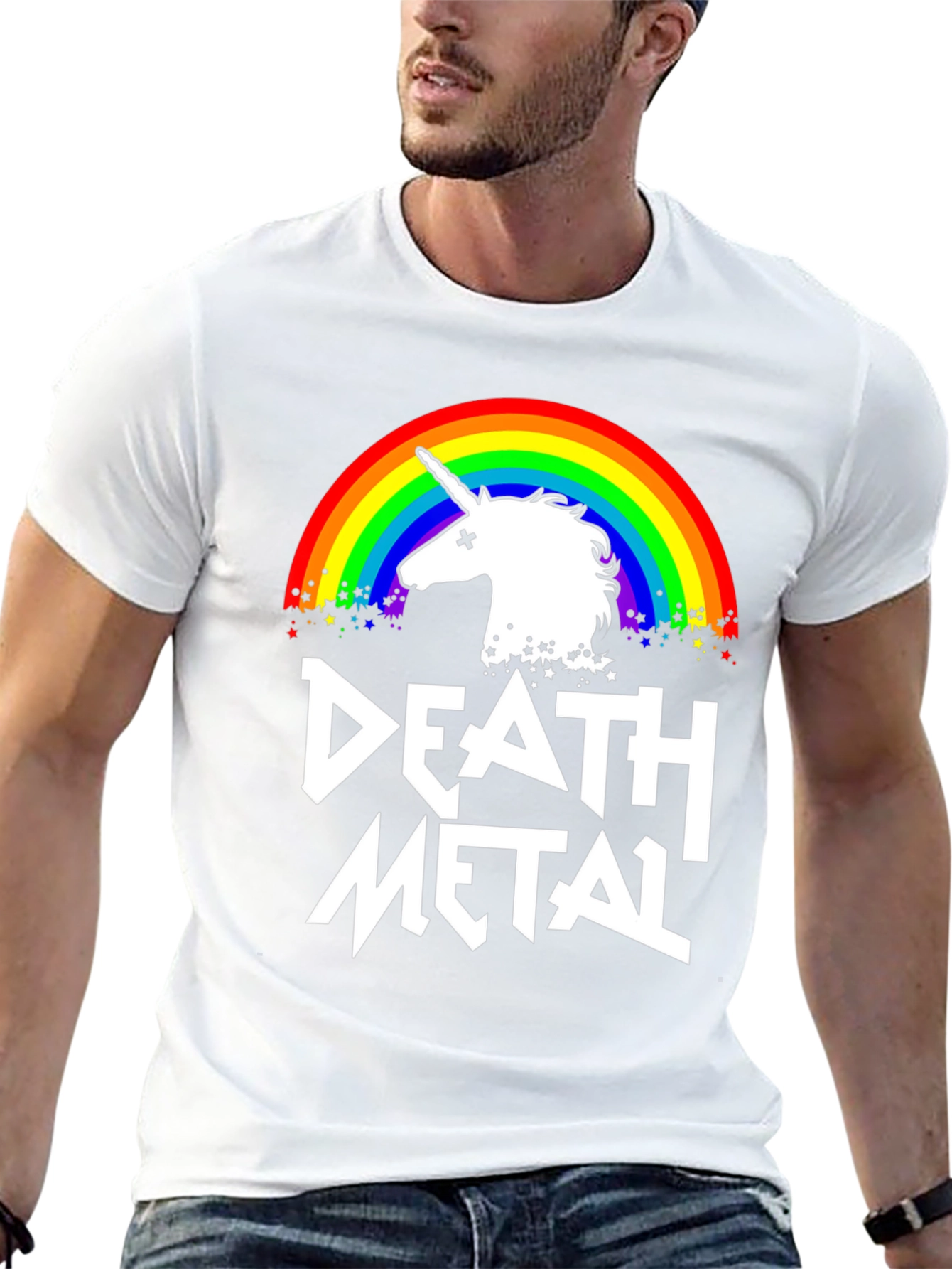 Death Metal Rainbow Unicorn Graphic Tee