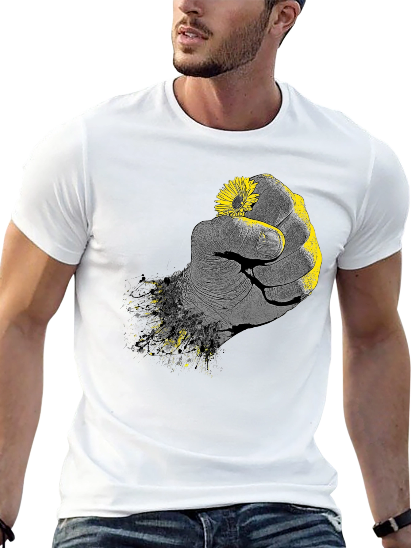 Fist Holding Flower Graphic Tee - Black