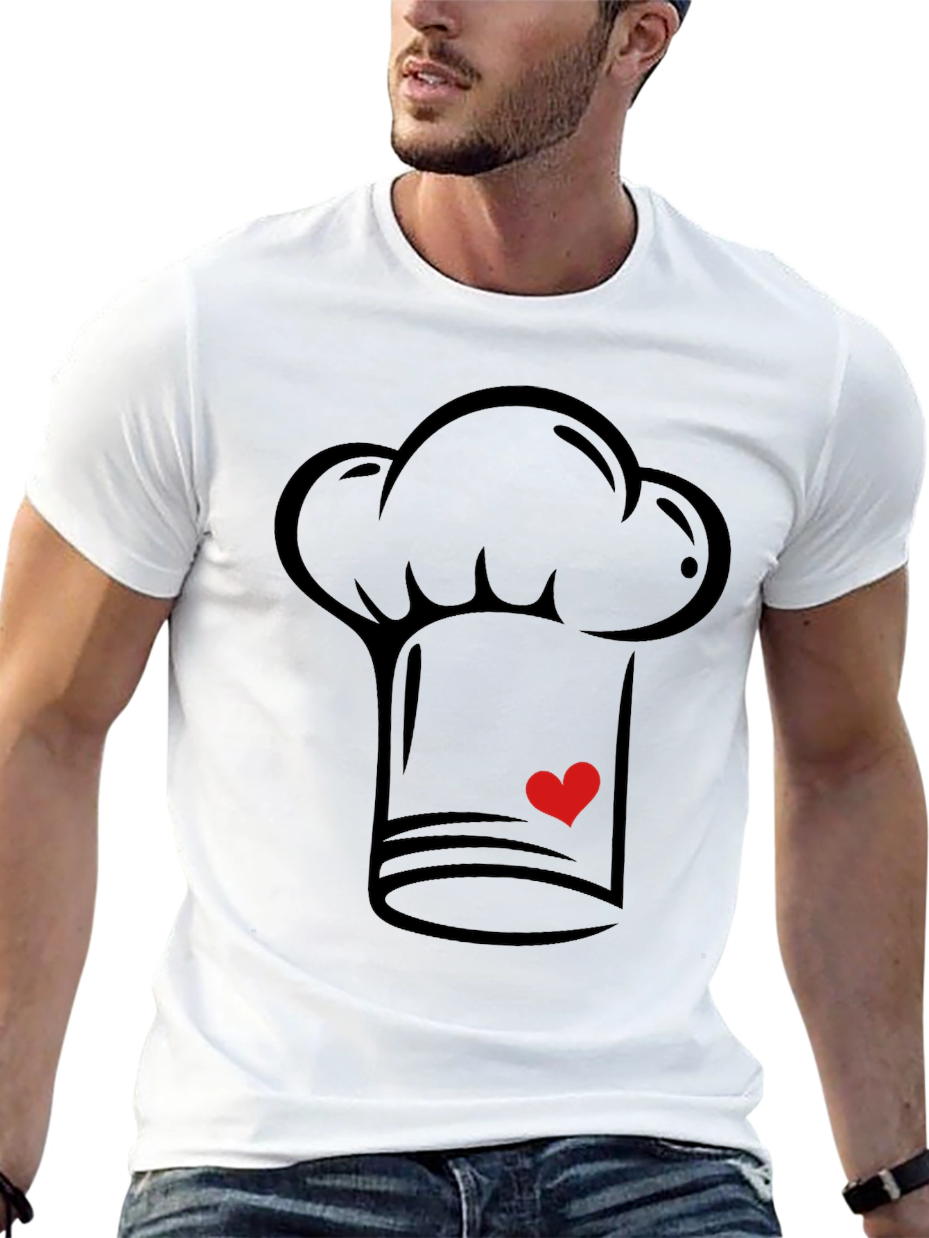 Chef Hat Heart Graphic T-Shirt - Black Casual Tee