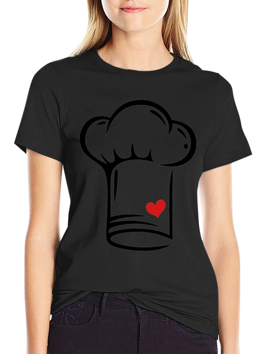 Chef Hat Heart Graphic T-Shirt - Black Casual Tee