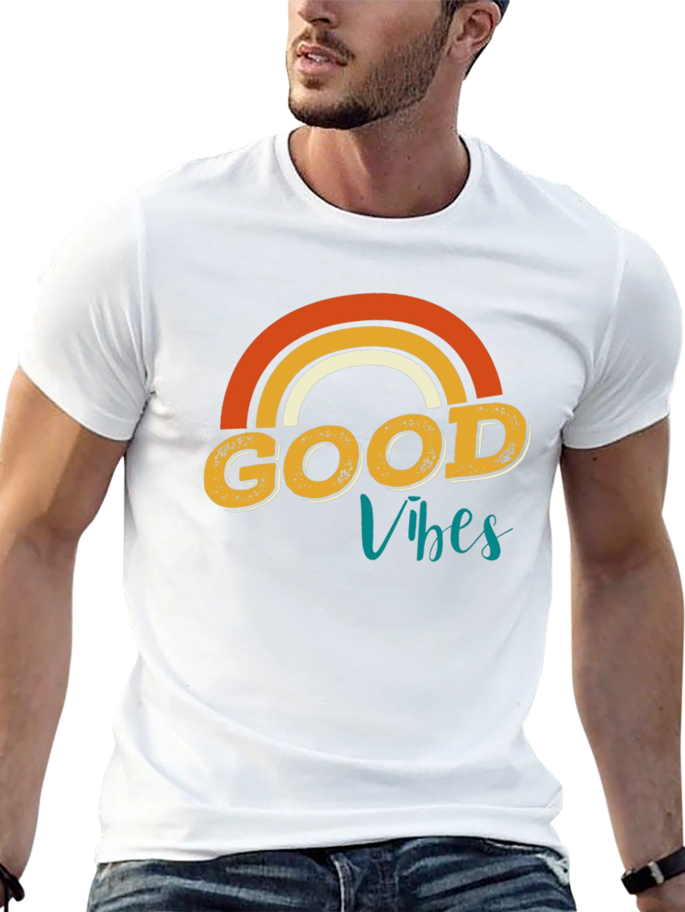 Good Vibes Rainbow Graphic Tee - Retro Style