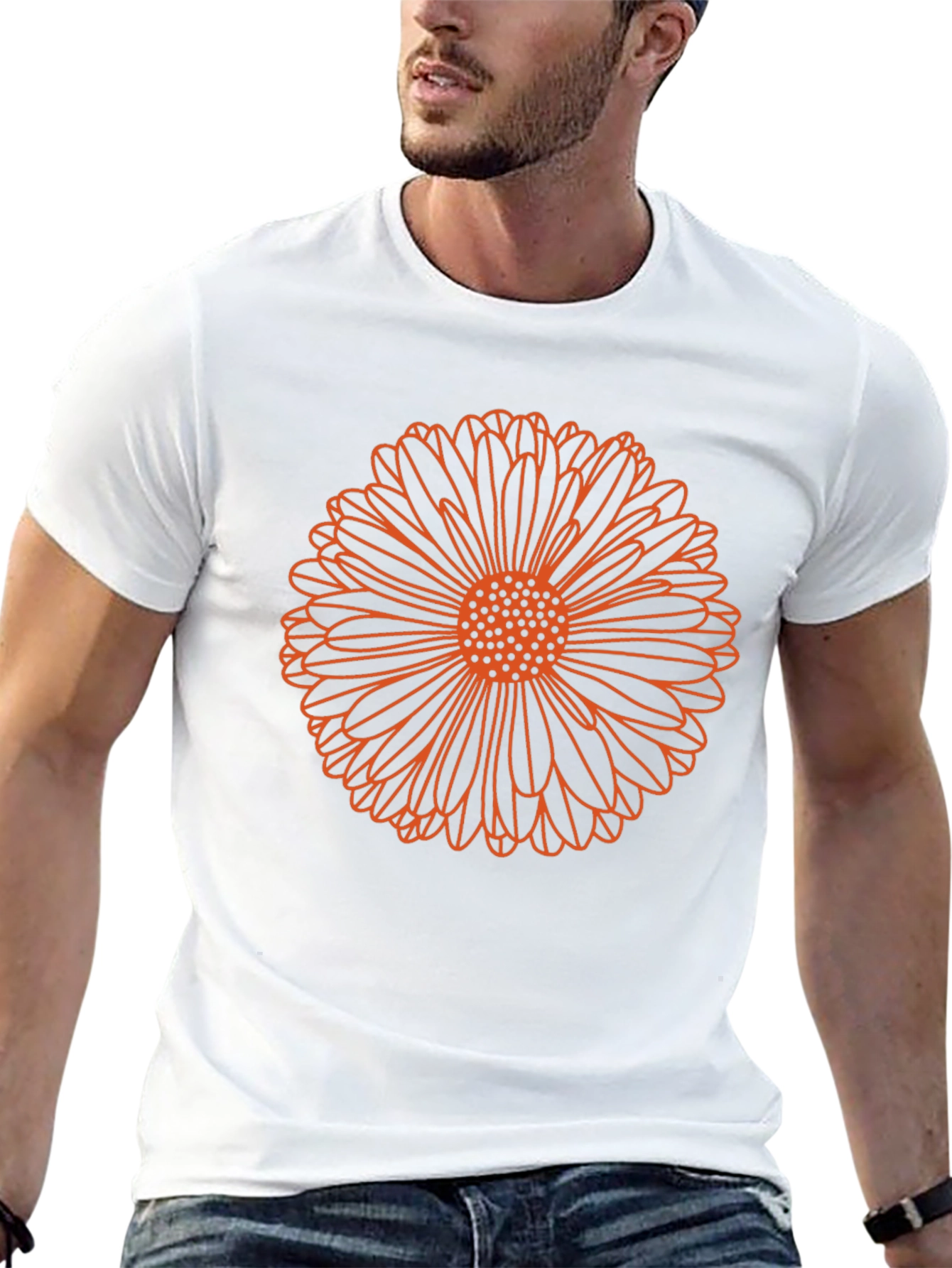 Orange Flower Graphic Print Black T-Shirt