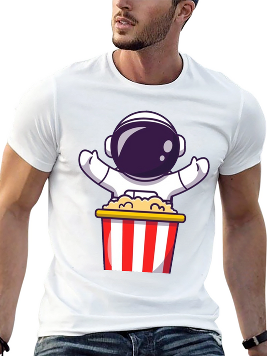 Astronaut Popcorn T-Shirt - Space Movie Night Apparel