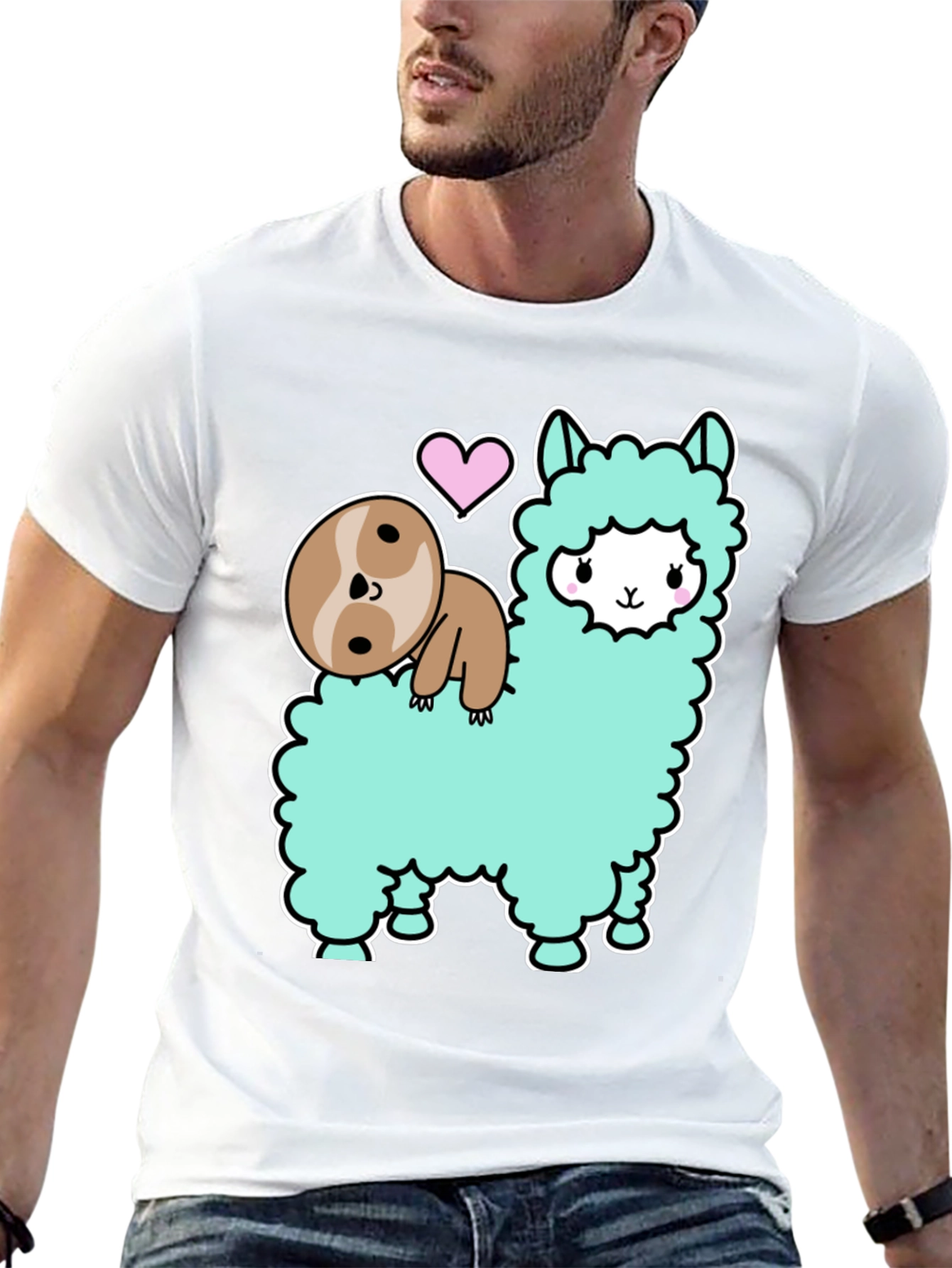 Cute Sloth and Llama Graphic T-Shirt
