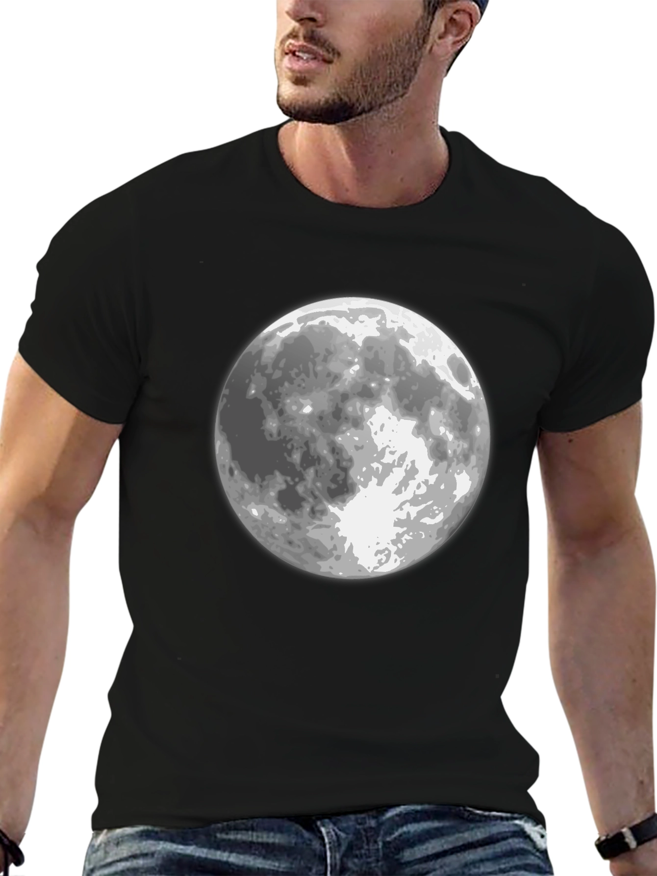 Moon Graphic Black T-Shirt for Men