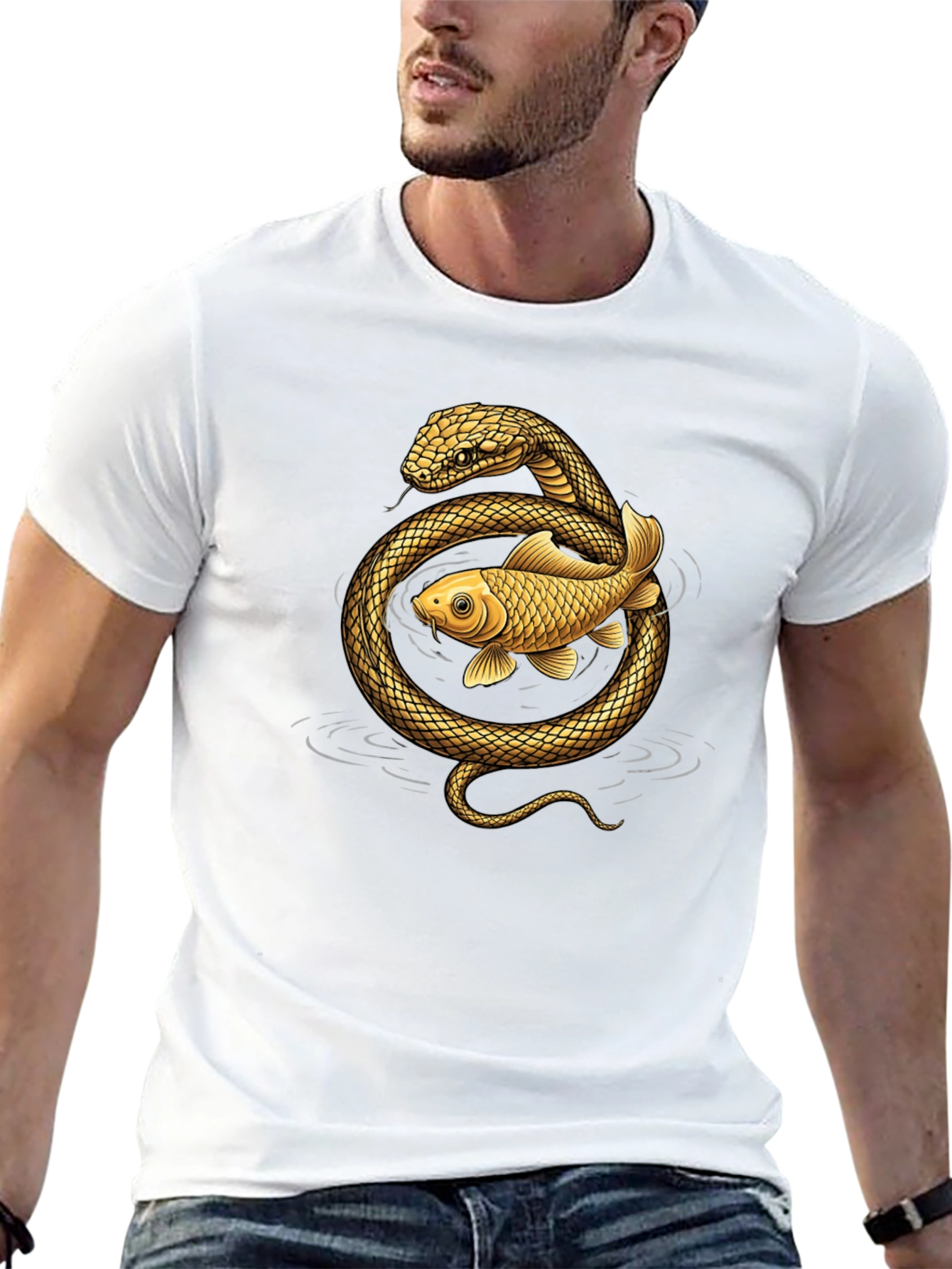 Snake & Koi Fish Graphic T-Shirt