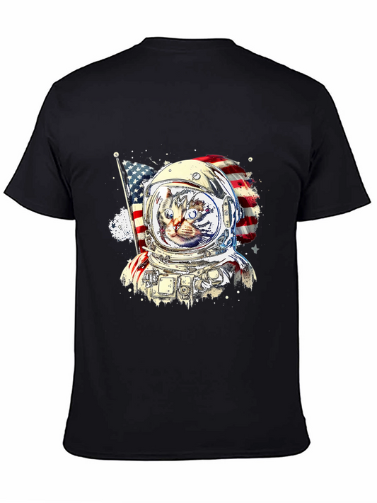 Patriotic Cat Astronaut Graphic Tee