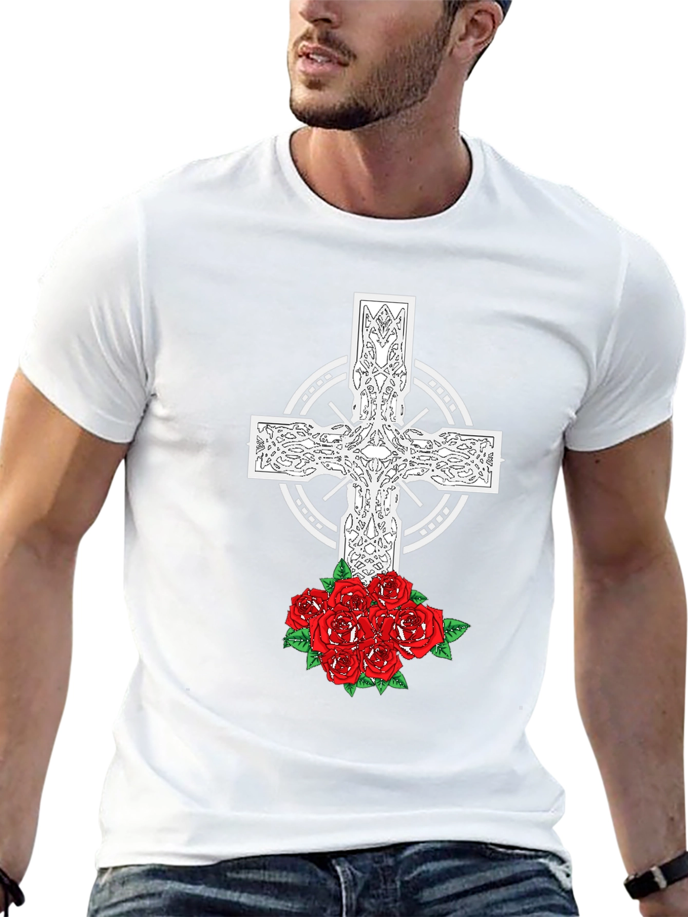 Celtic Cross and Roses Graphic Tee