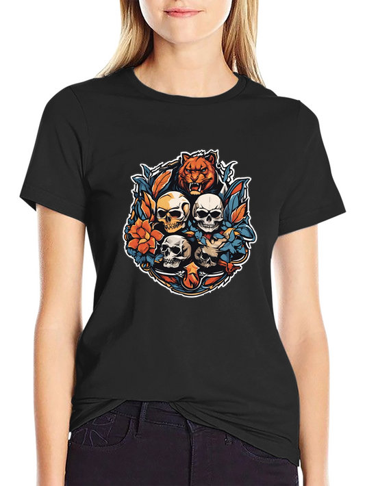 Tiger & Skulls Graphic Black T-Shirt