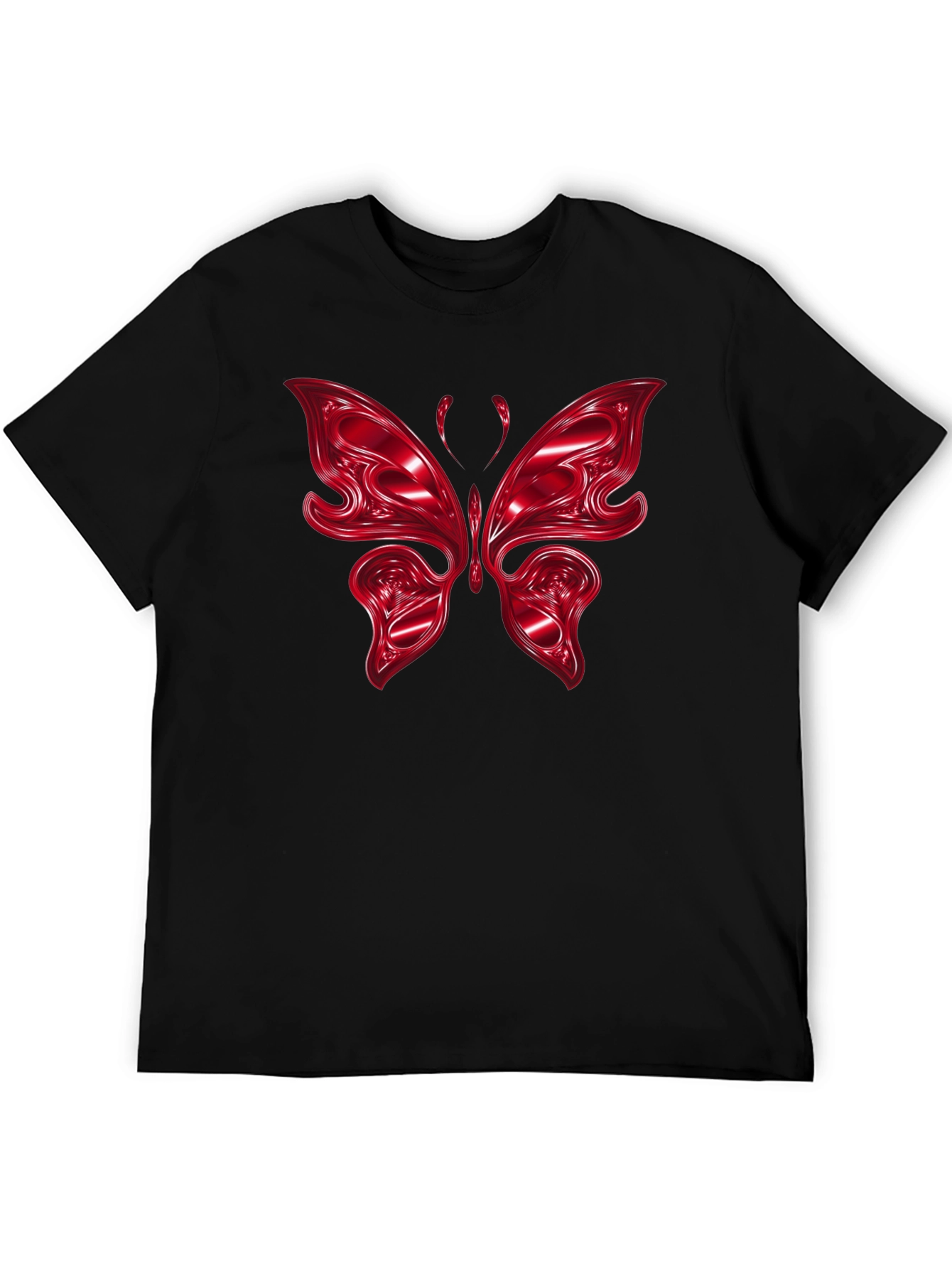 Red Butterfly Graphic Black T-Shirt