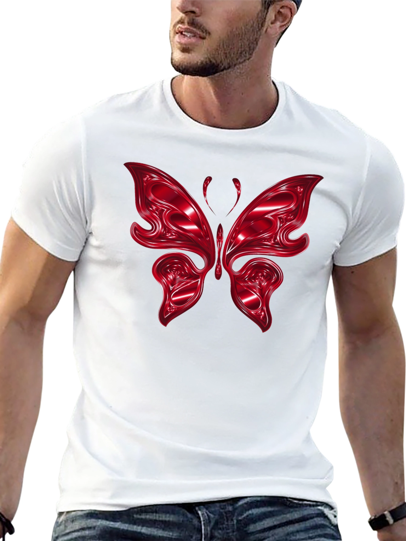 Red Butterfly Graphic Black T-Shirt