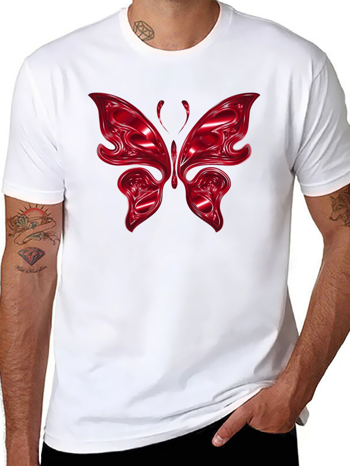 Red Butterfly Graphic Black T-Shirt