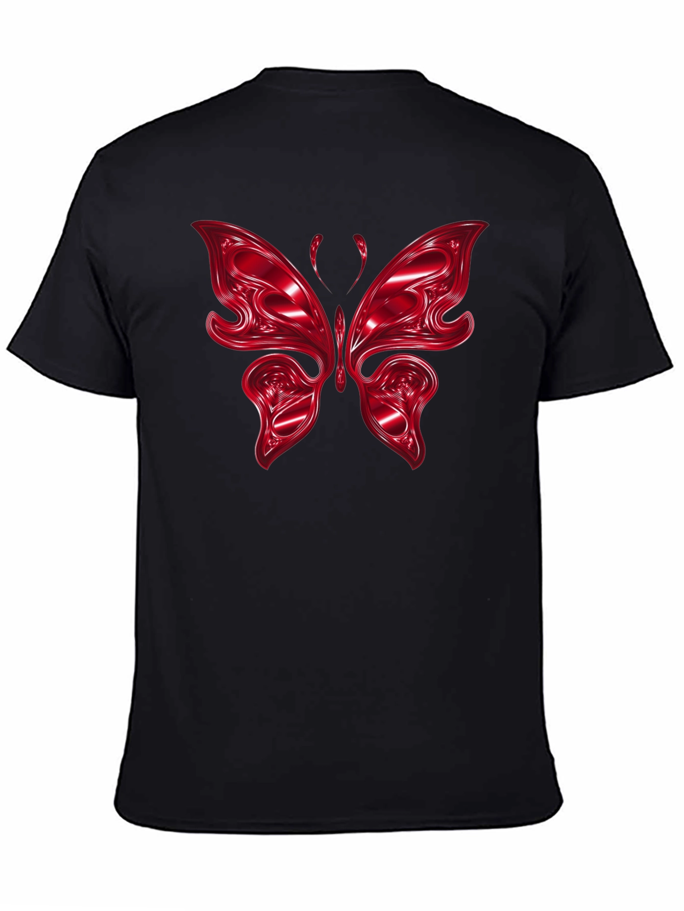 Red Butterfly Graphic Black T-Shirt