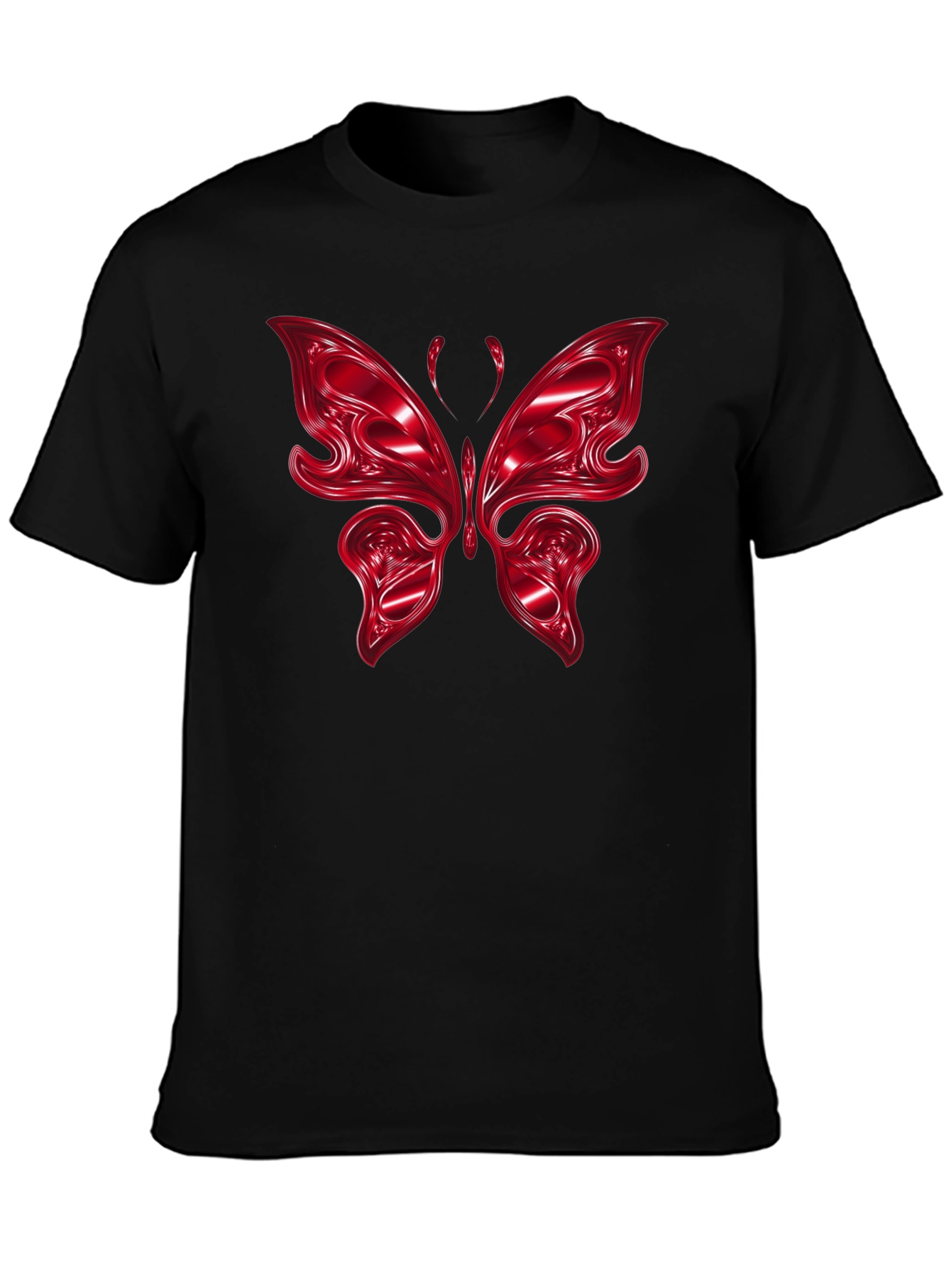 Red Butterfly Graphic Black T-Shirt
