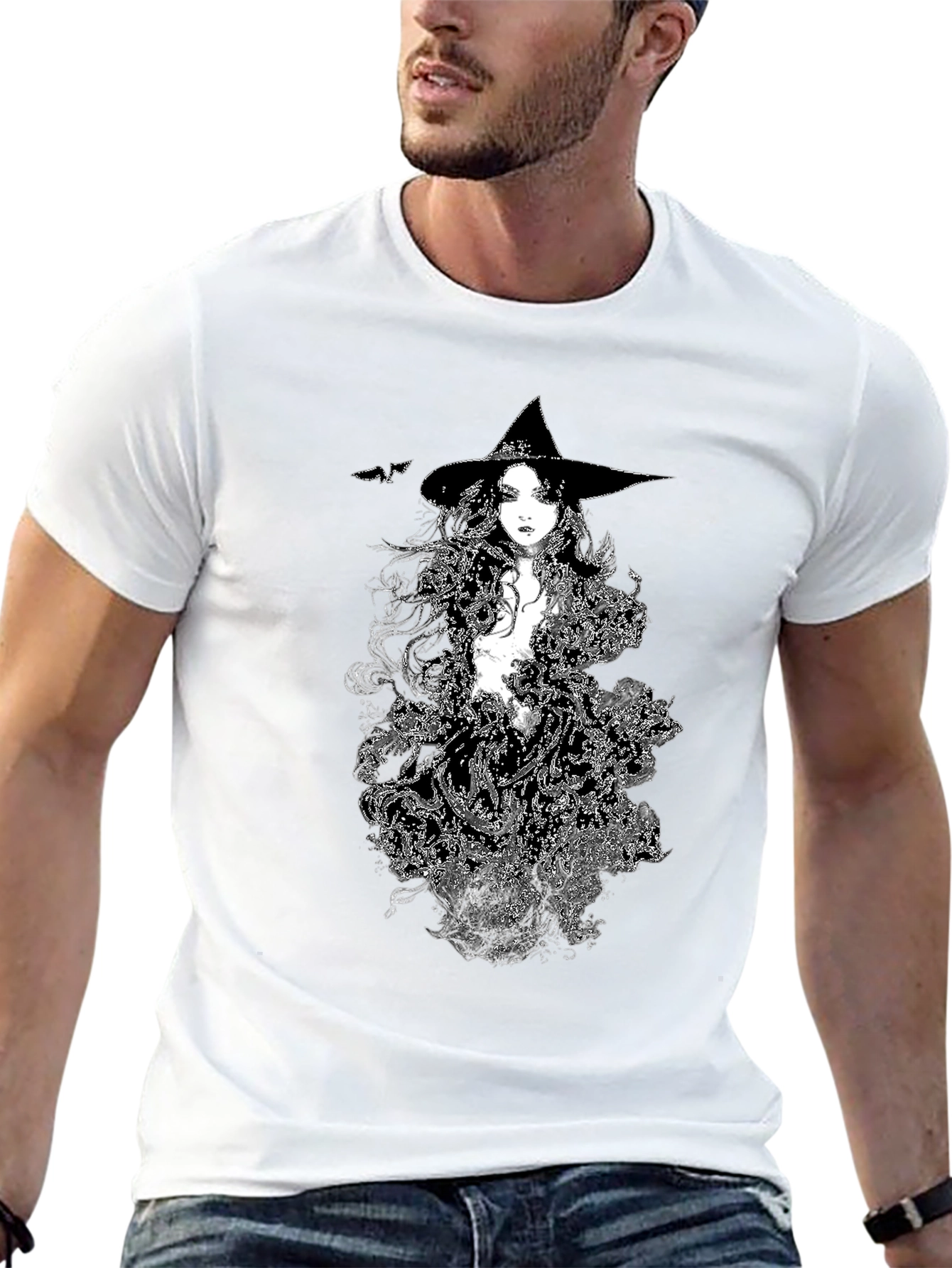 Witch Graphic Tee - Black Cotton T-Shirt