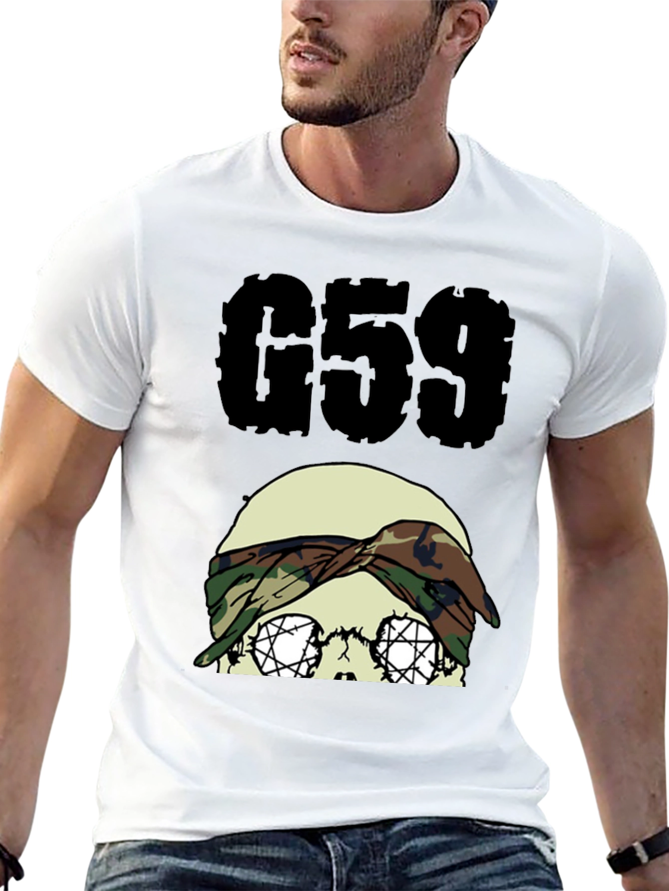 G59 Skull Camo Headband Black Graphic Tee