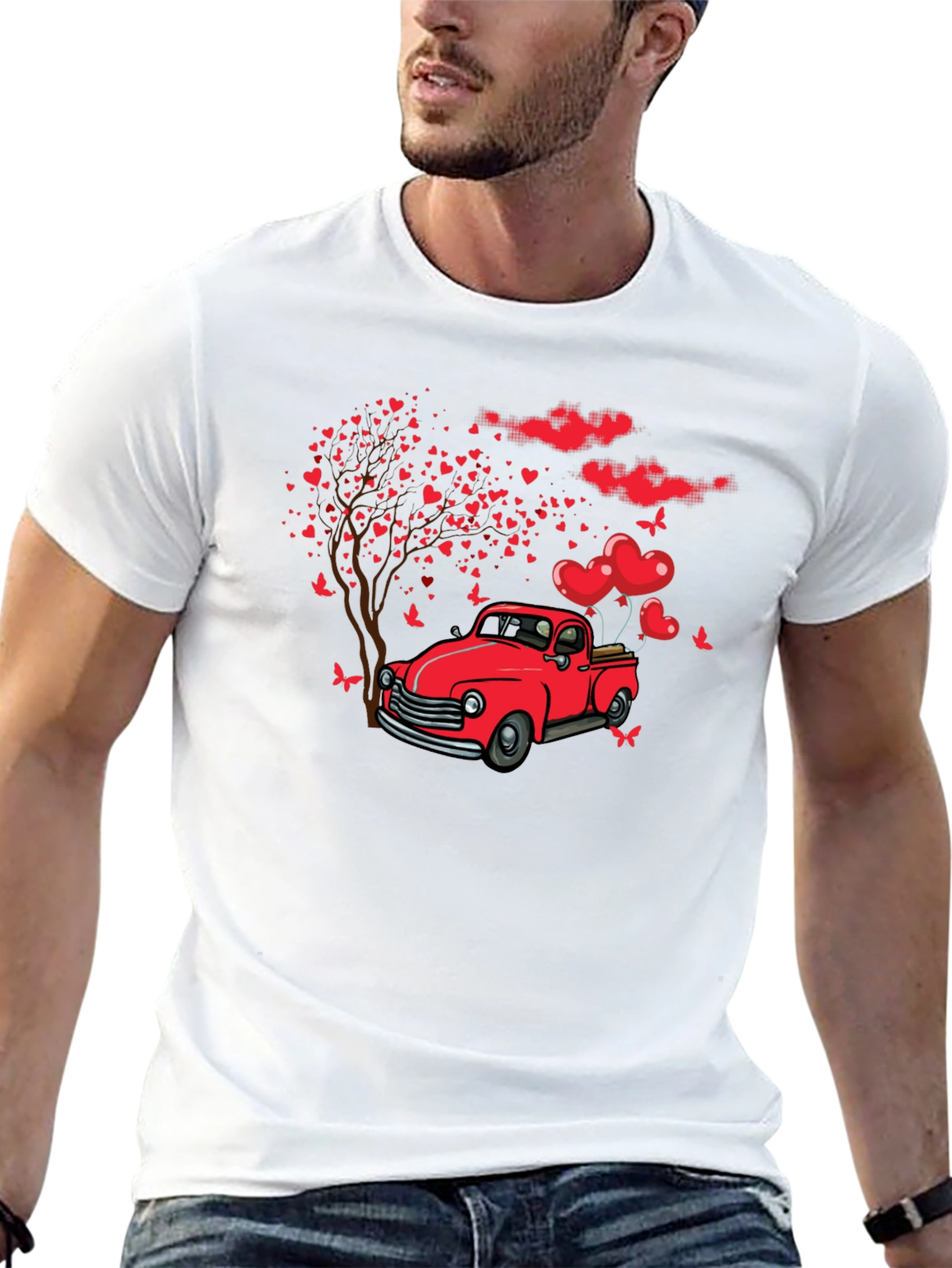 Valentines Day Red Truck Love Heart Tree T-Shirt