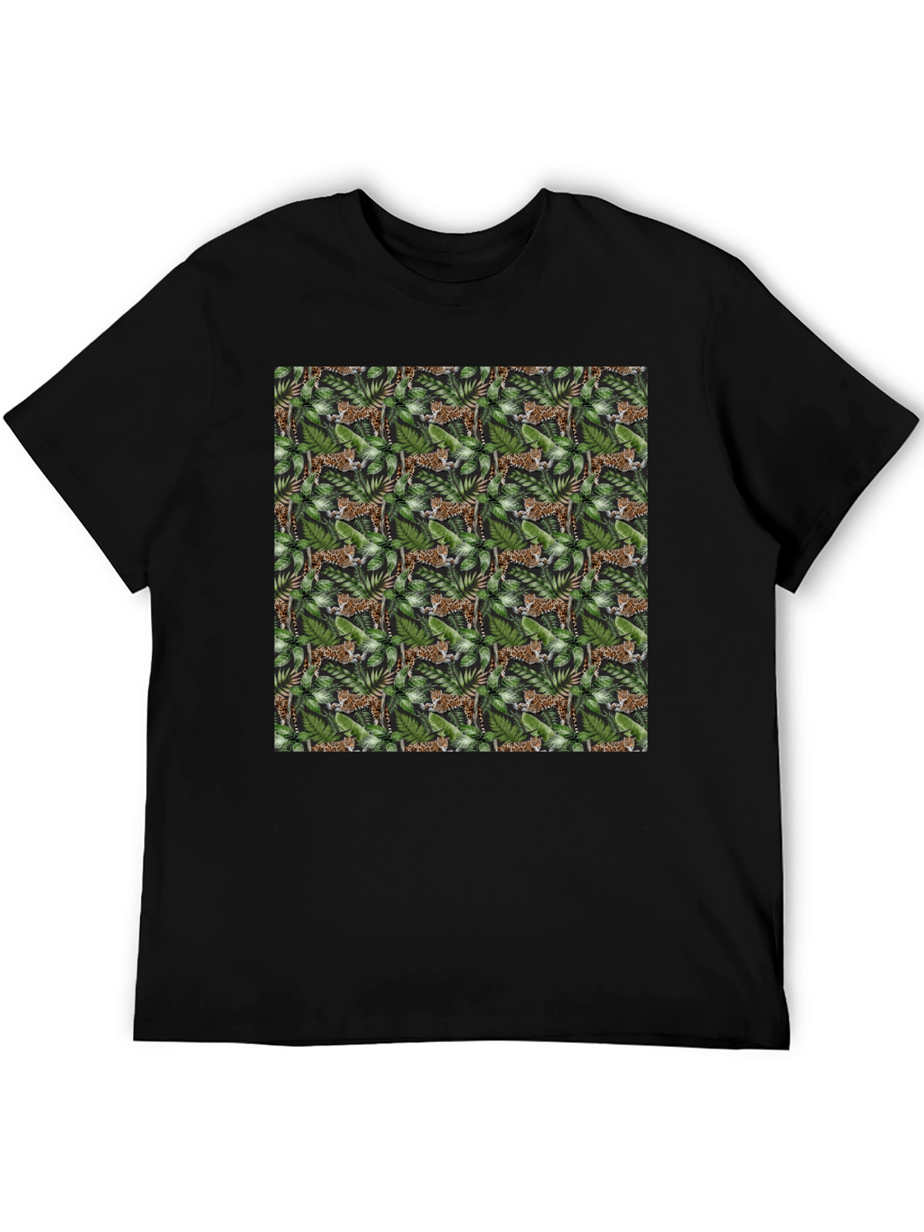 Jungle Cat Print Tee - Black Cotton Comfort