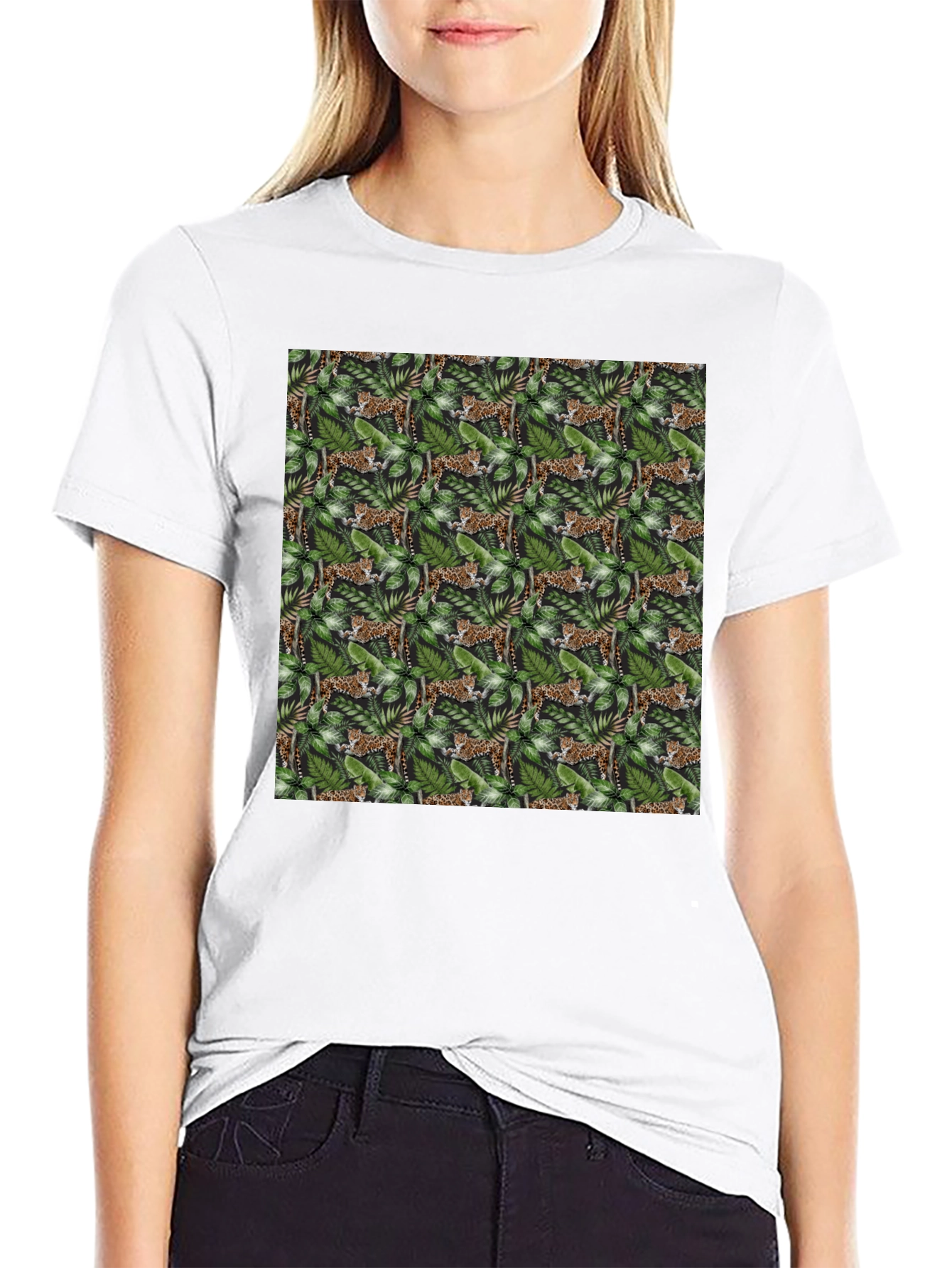 Jungle Cat Print Tee - Black Cotton Comfort
