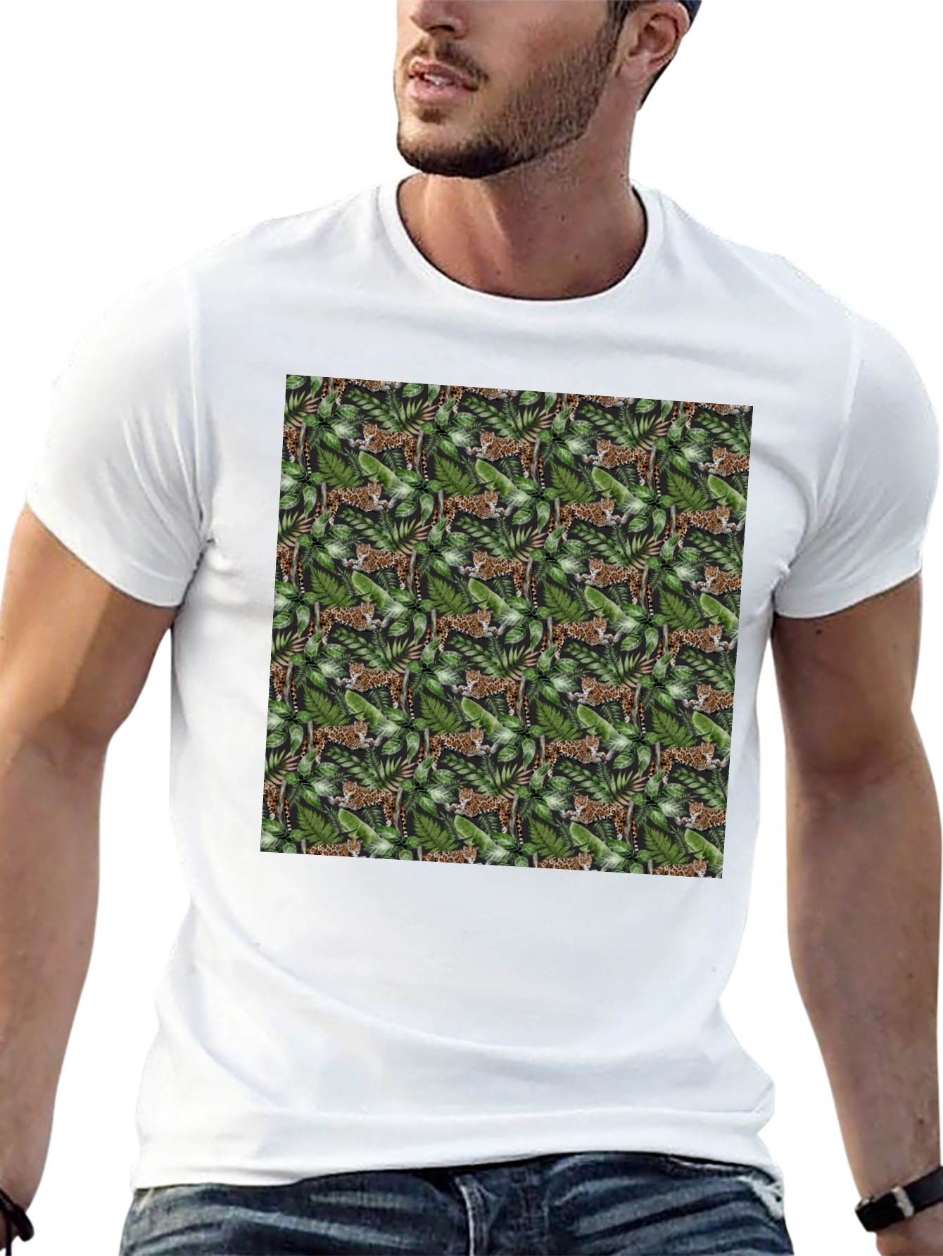 Jungle Cat Print Tee - Black Cotton Comfort
