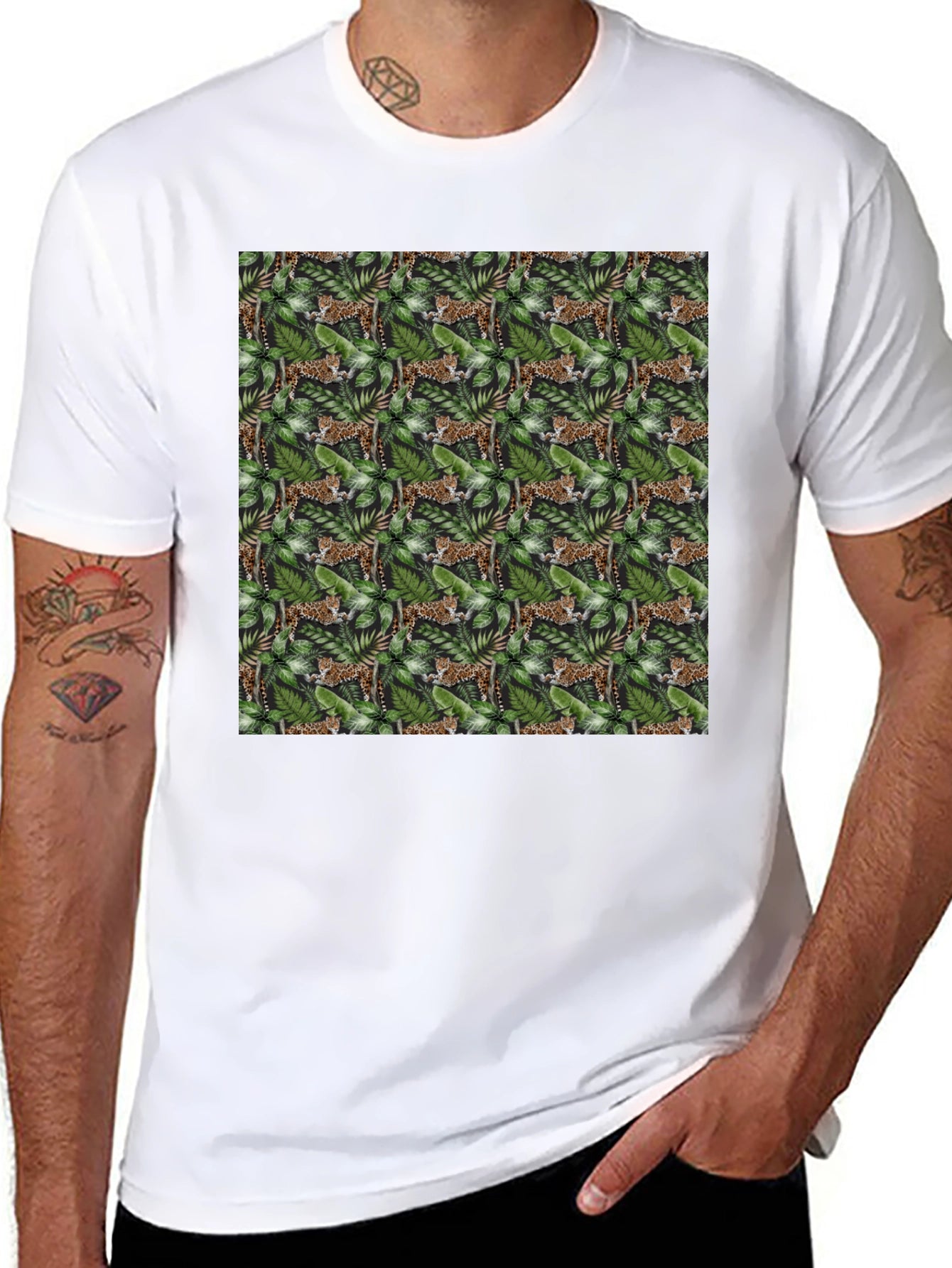 Jungle Cat Print Tee - Black Cotton Comfort