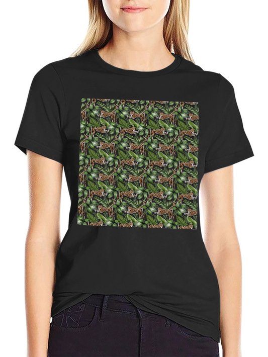 Jungle Cat Print Tee - Black Cotton Comfort