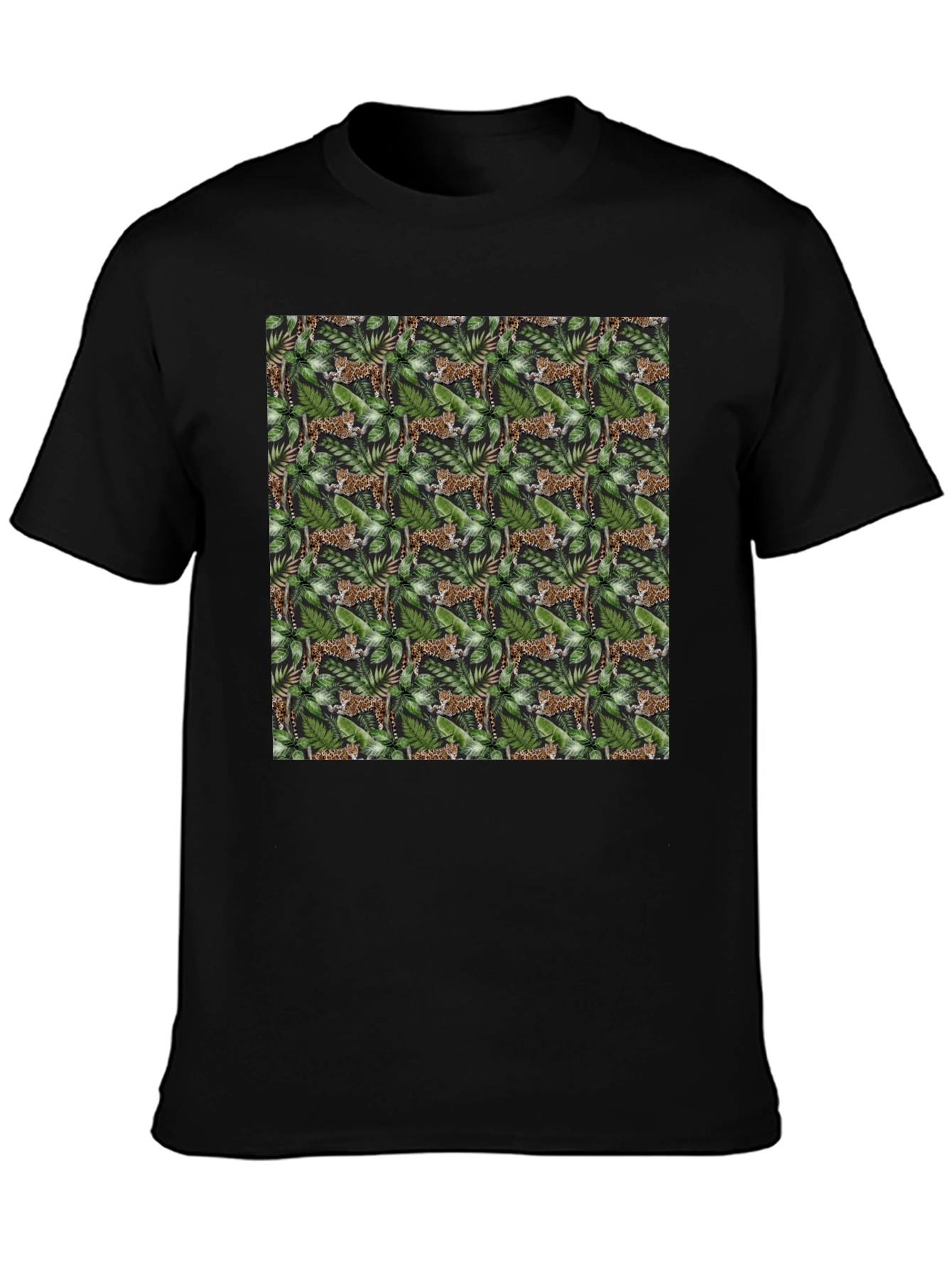 Jungle Cat Print Tee - Black Cotton Comfort