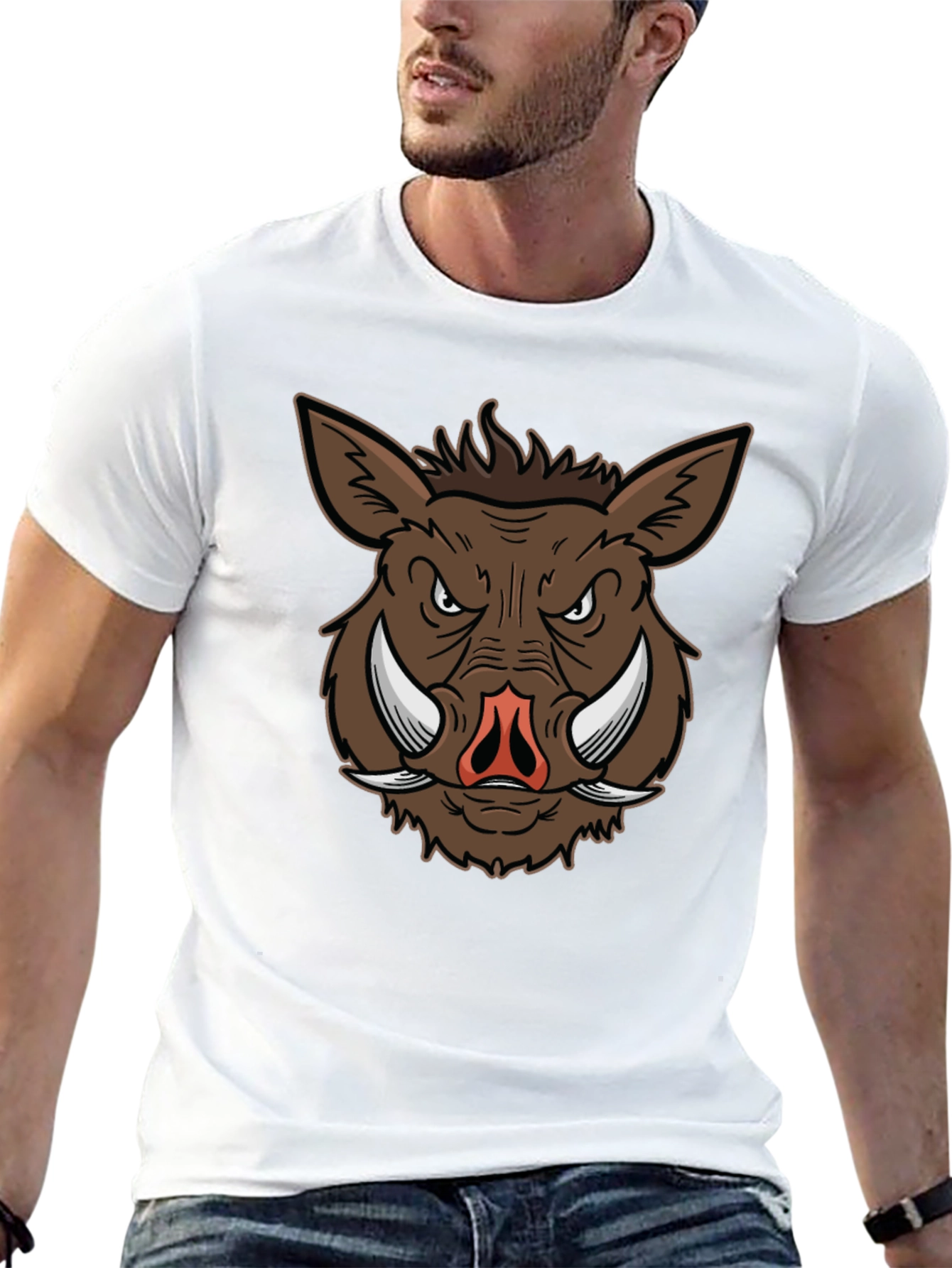 Boar Graphic Tee - Black Cotton T-Shirt