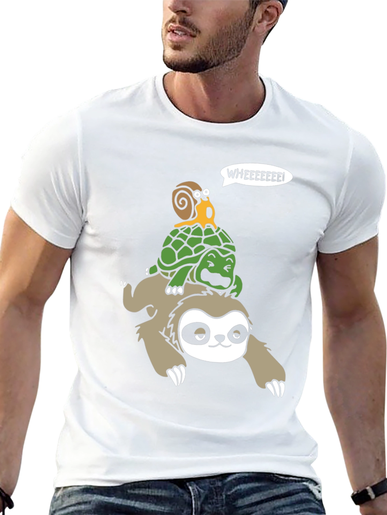 Sloth Turtle & Snail Cartoon Graphic T-Shirt