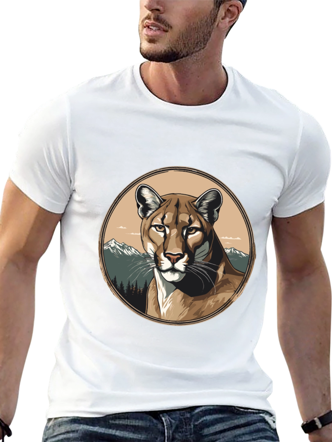 Mountain Lion Graphic Tee - Premium Black T-Shirt