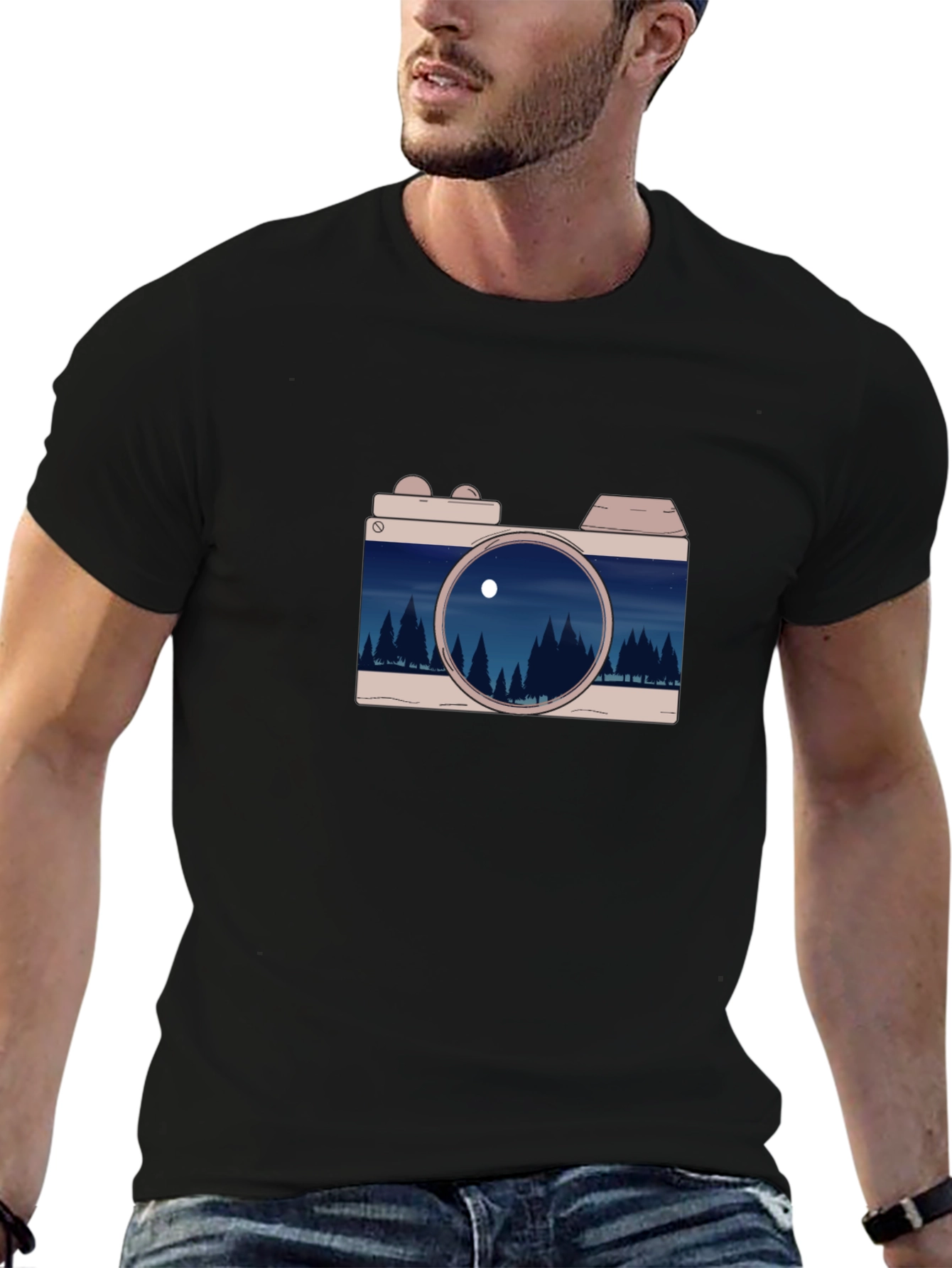 Camera Landscape Graphic Black T-Shirt