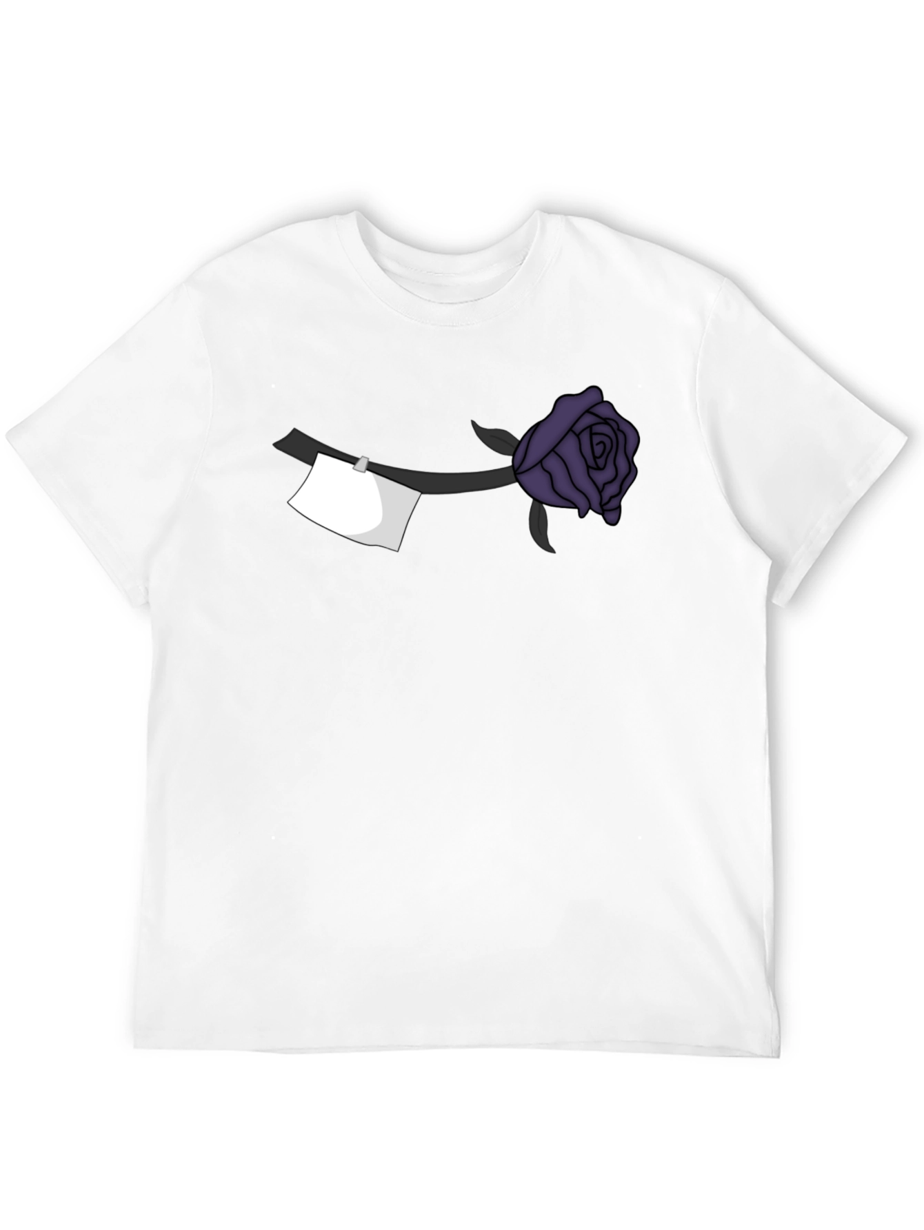 Black T-Shirt with Purple Rose and Note Design