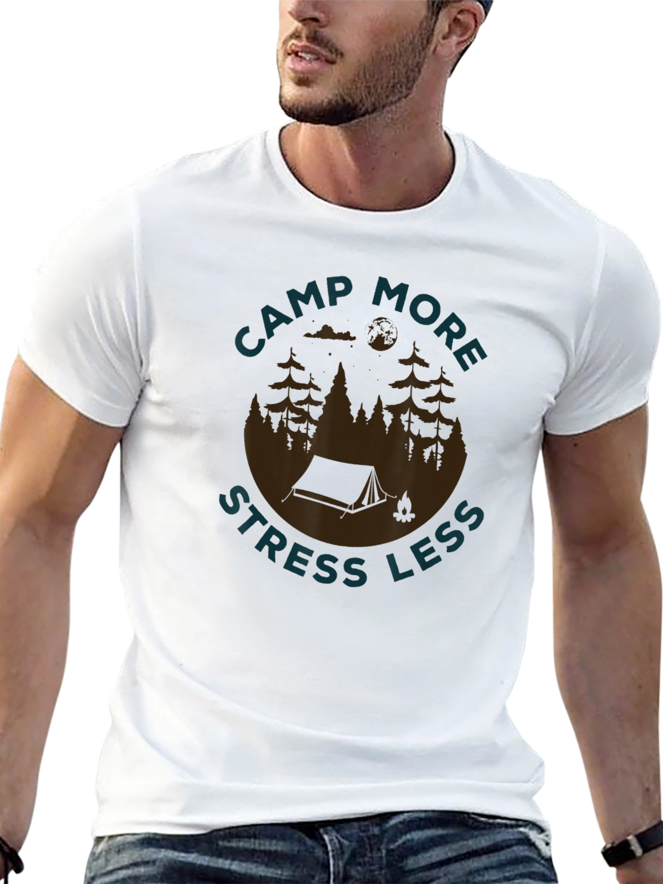 Camp More Stress Less Graphic T-Shirt