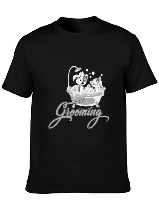 Cute Pet Grooming T-Shirt - Dog and Cat Cartoon