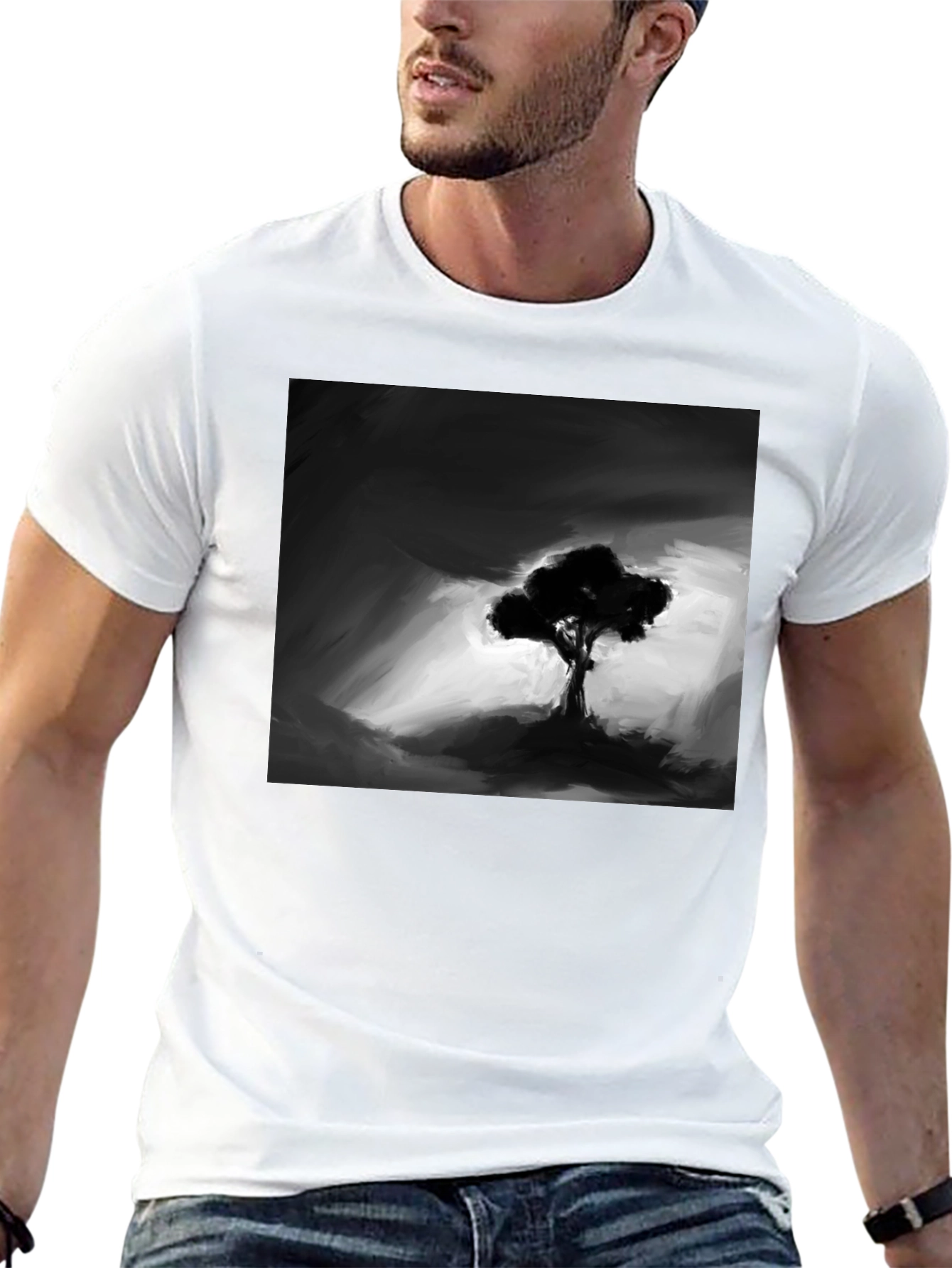 Monochrome Tree Graphic Tee - Stylish Mens Black T-Shirt