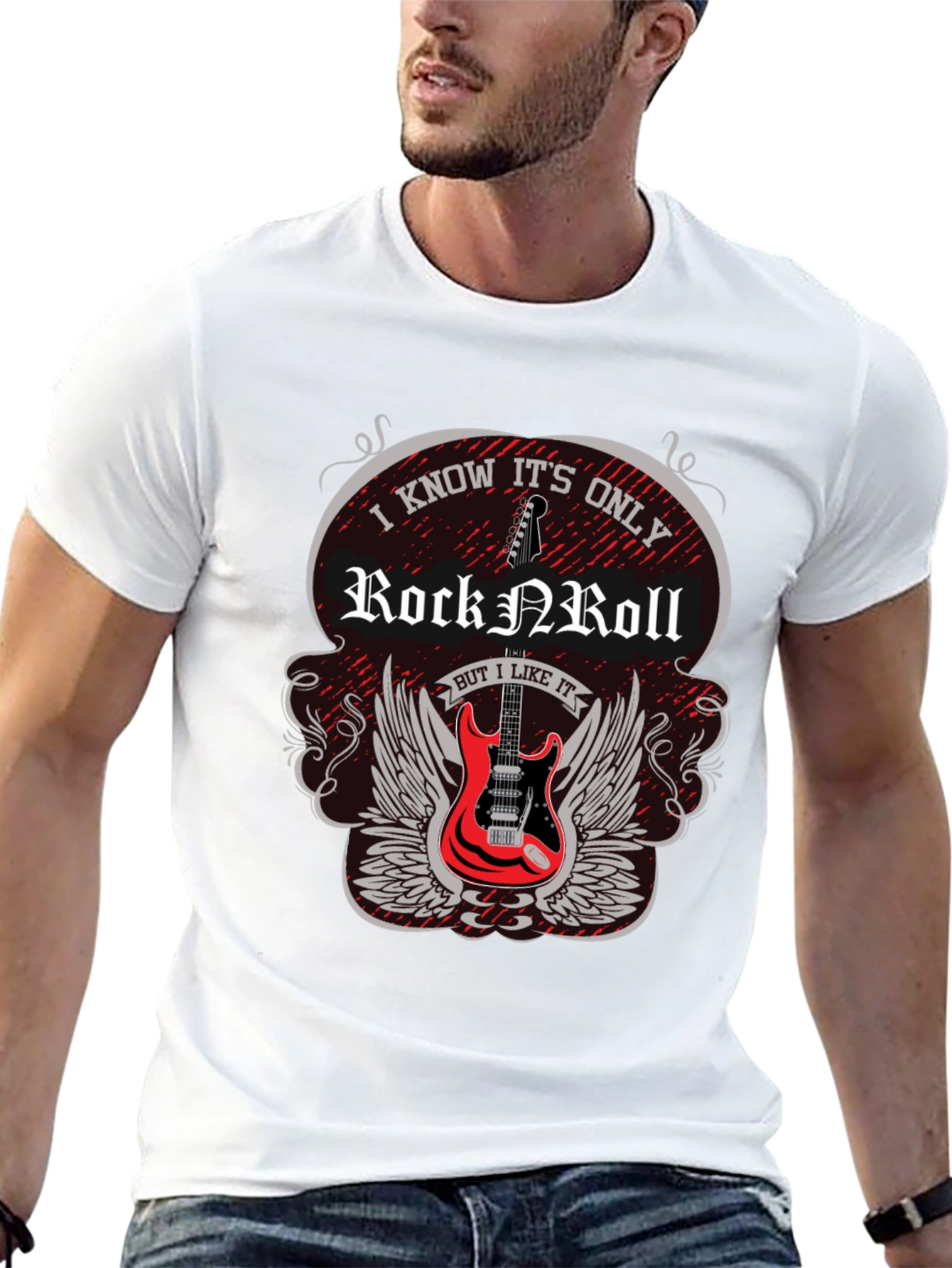 Rock N Roll Guitar Graphic Tee - Black
