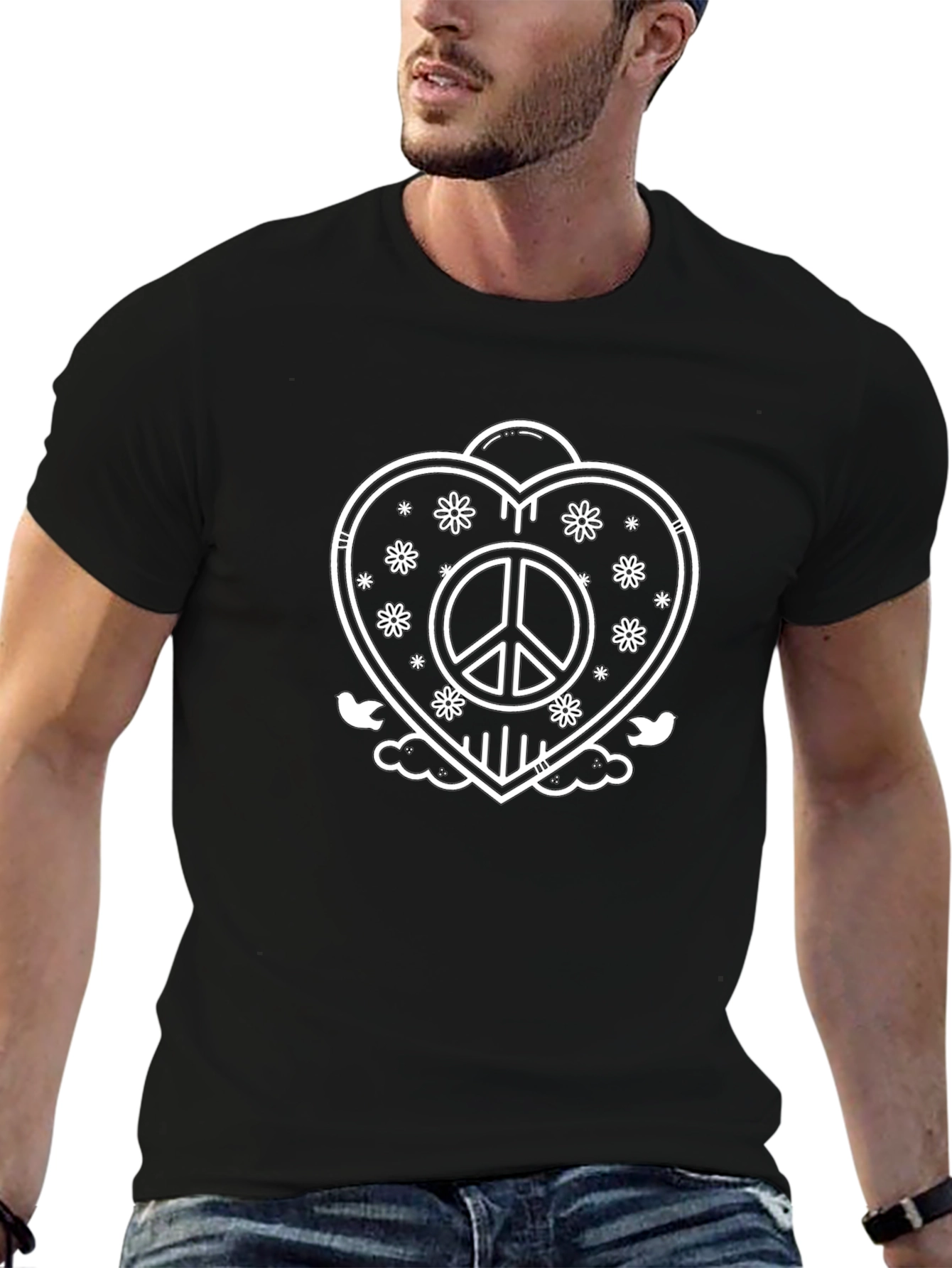 Peace Heart Graphic Tee - Black Casual Shirt