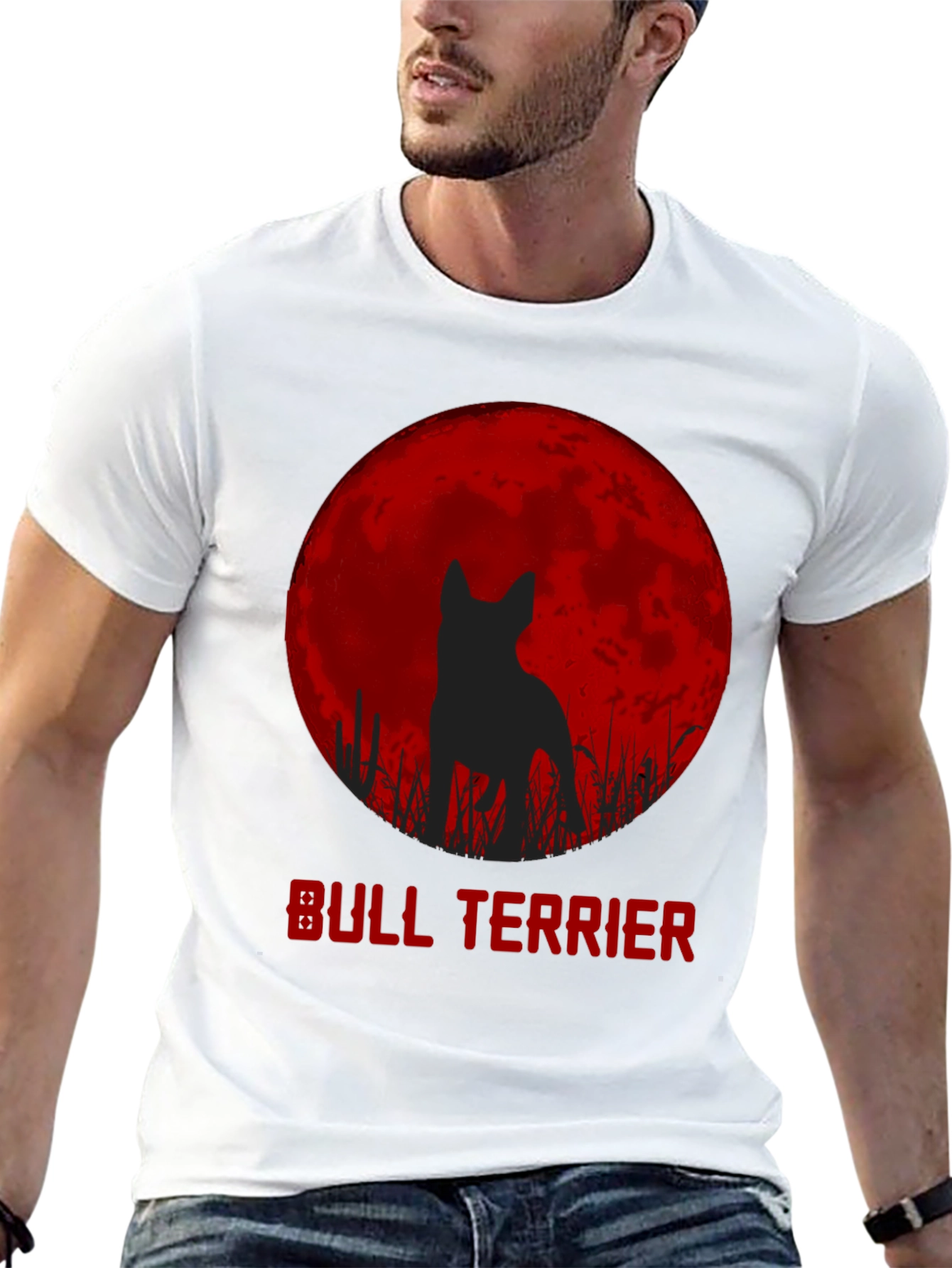 Bull Terrier Moon Silhouette Graphic T-Shirt