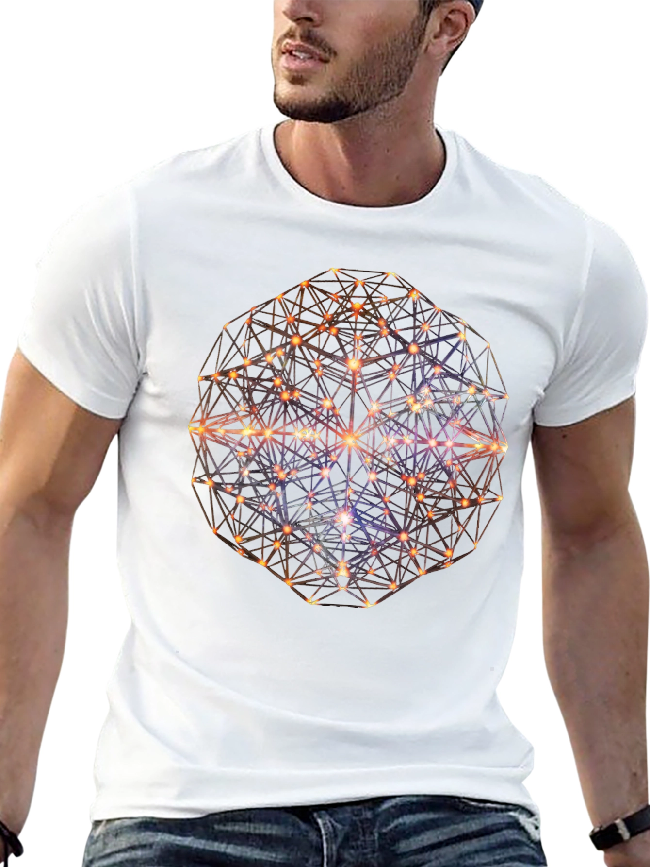 Geometric Sphere Graphic Print Mens Black T-Shirt
