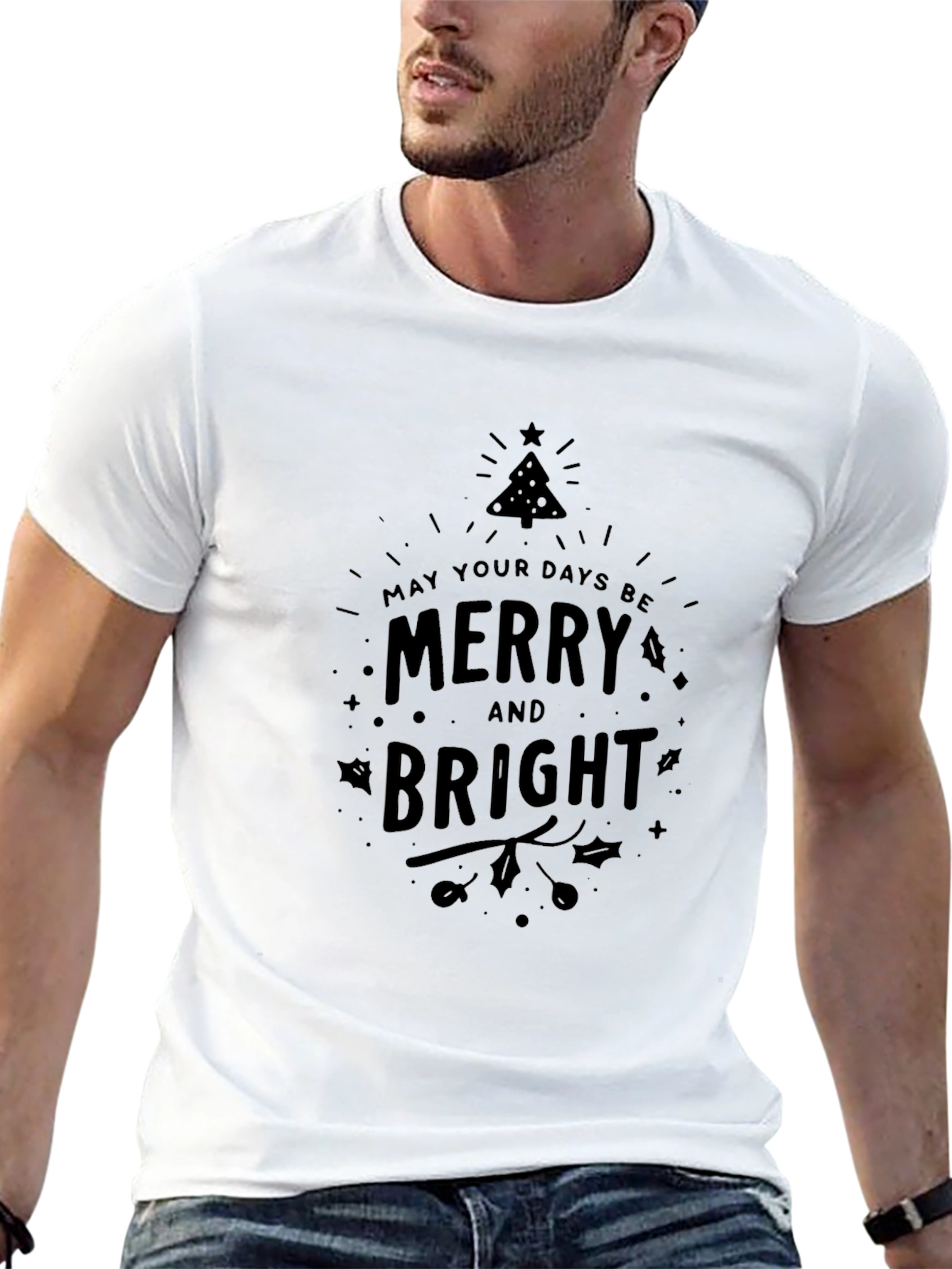 Merry and Bright Holiday Graphic Tee - Black