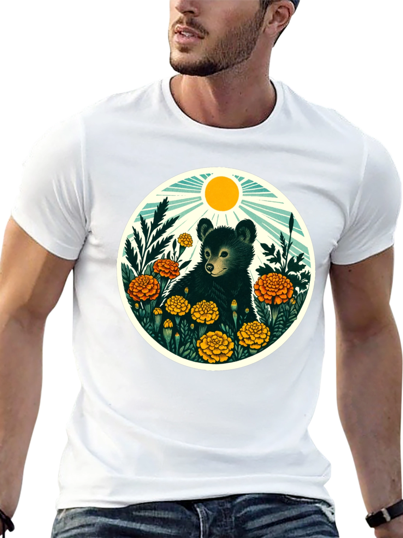 Bear in Flowers Graphic T-Shirt