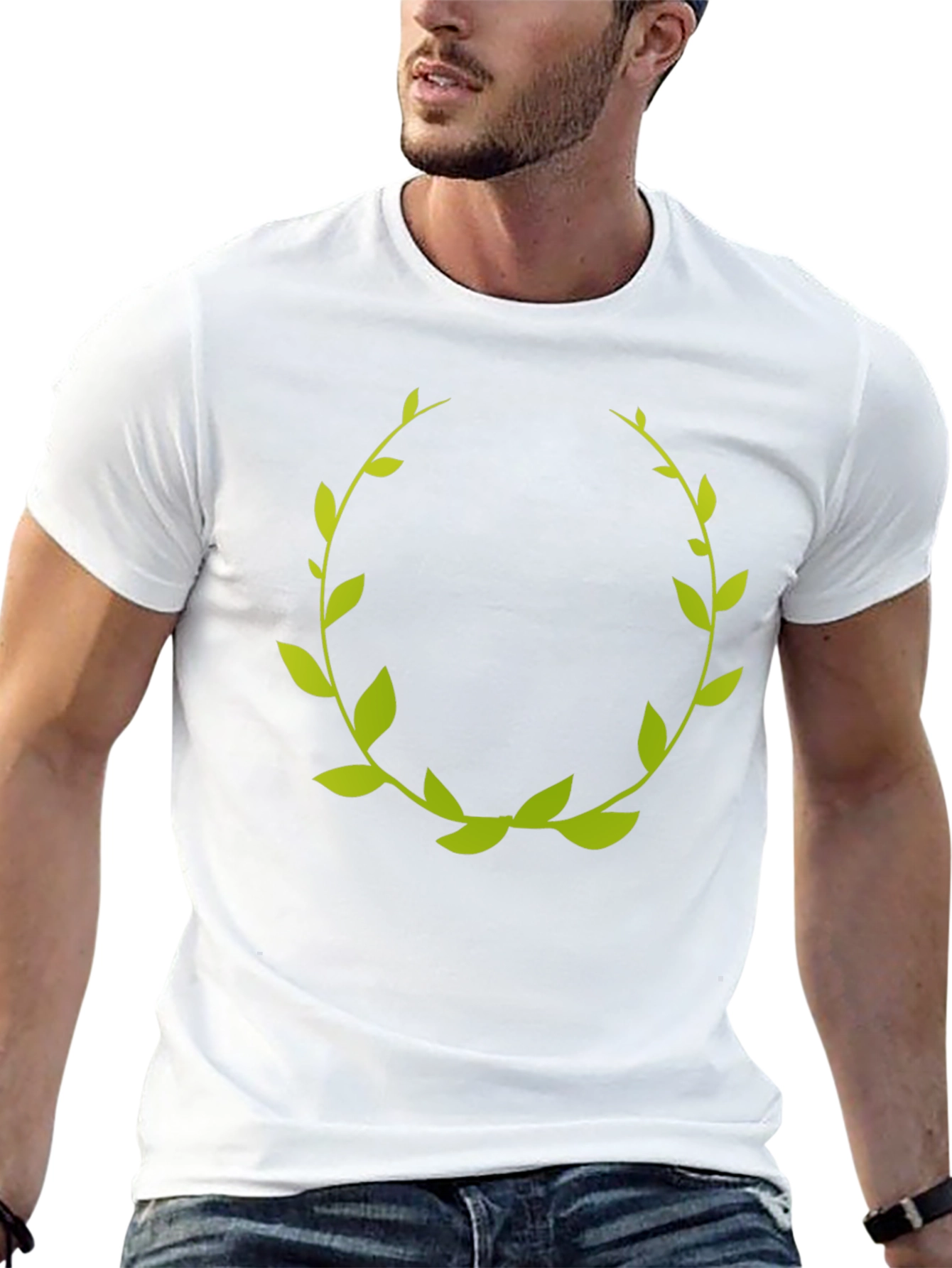 Green Laurel Wreath Graphic Tee - Black Cotton T-Shirt