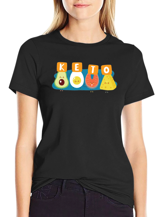 KETO Food Cartoon Graphic T-Shirt Black Crew Neck Tee