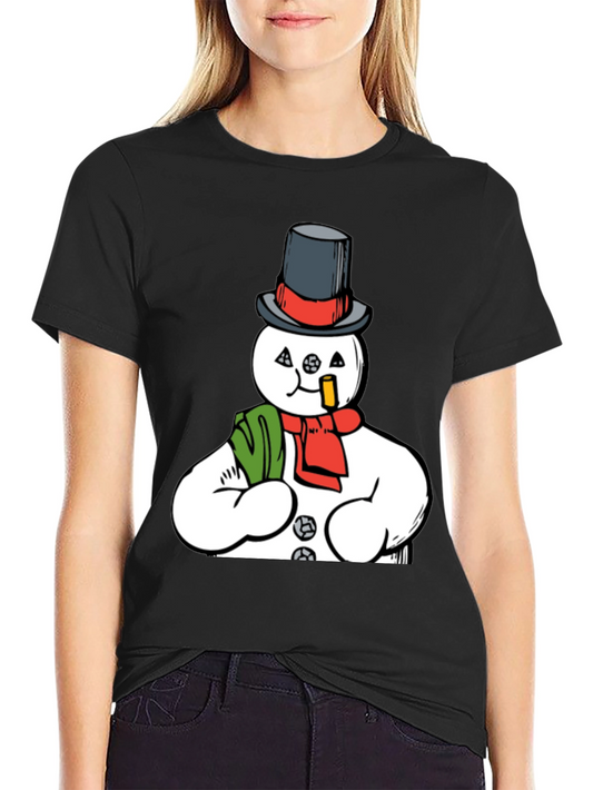 Smoking Snowman Graphic Tee - Quirky Holiday Style
