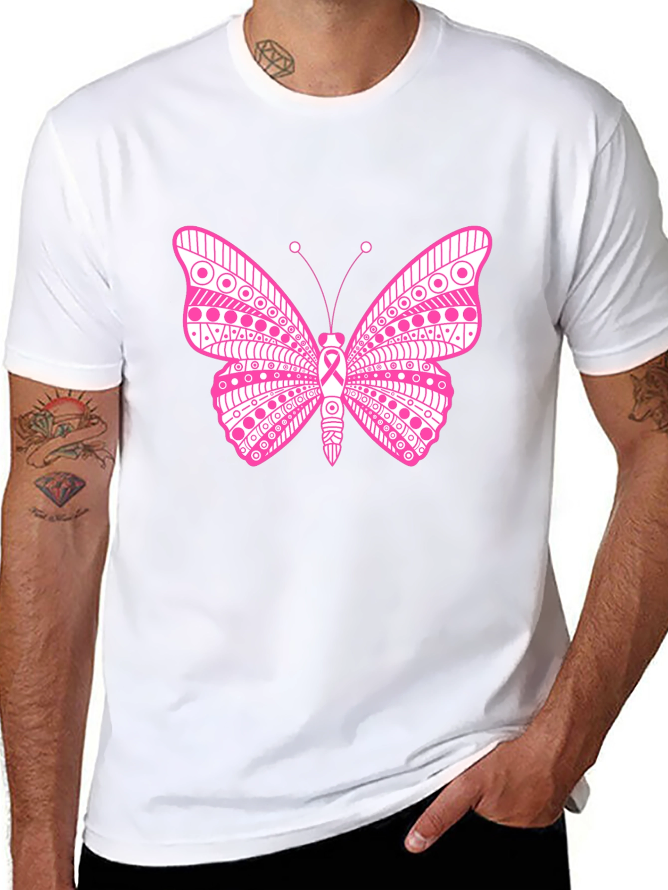 Pink Butterfly Graphic T-Shirt Breast Cancer Awareness